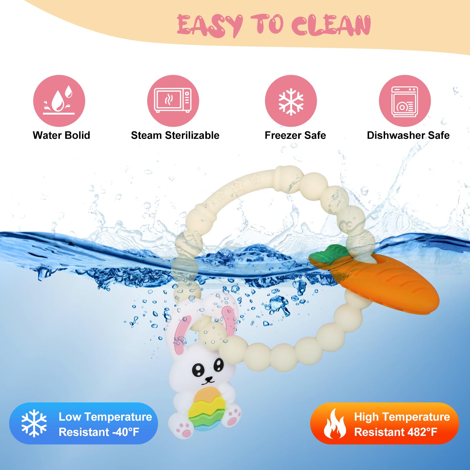 Easter Baby Teething Ring Toys – Bunny & Carrot Teethers for Newborns, Infants & Toddlers – Sensory Chew Bracelet for Teething Relief – Perfect Baby Shower Gift & Easter Basket Stuffers – Great for Soothing Sore Gums & Early Sensory Development