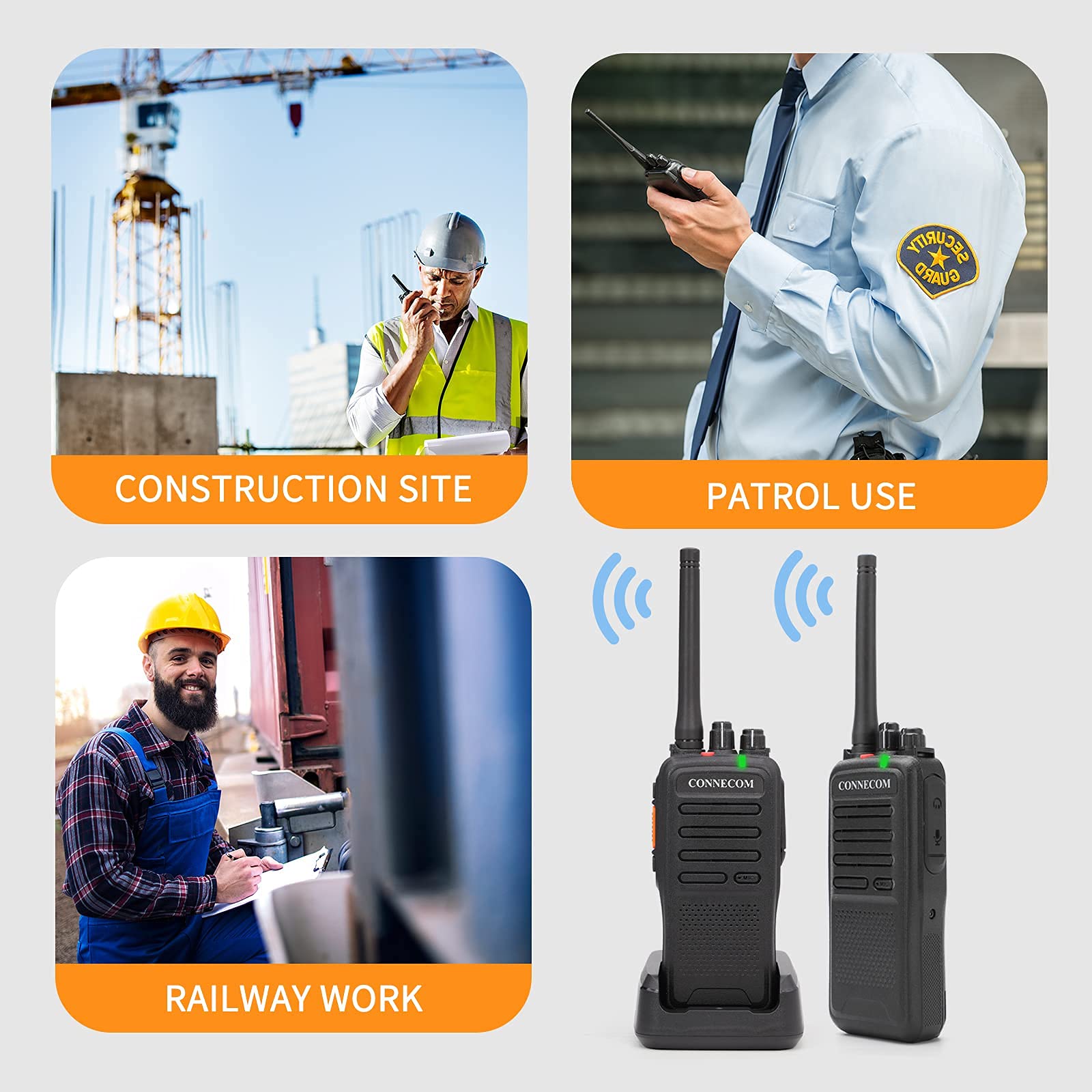 CONNECOM GD100 4-Pack Rechargeable 4W High Power Walkie Talkies - Digital & Analog Two Way Radios for Business, Construction, Warehouse, Industrial & Marine Use - Long Range Communication for Teams, Security & Emergency Scenarios