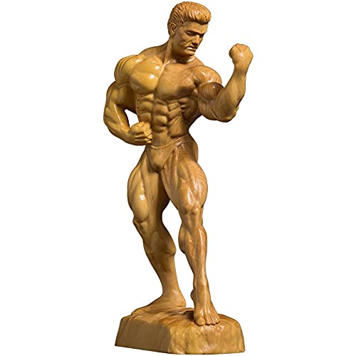 Hand-Carved Boxwood Sculpture - Bodybuilding Male Statue for Home & Living Room Decor | Unique Figurine for Gym, Office, and Man Cave Display
