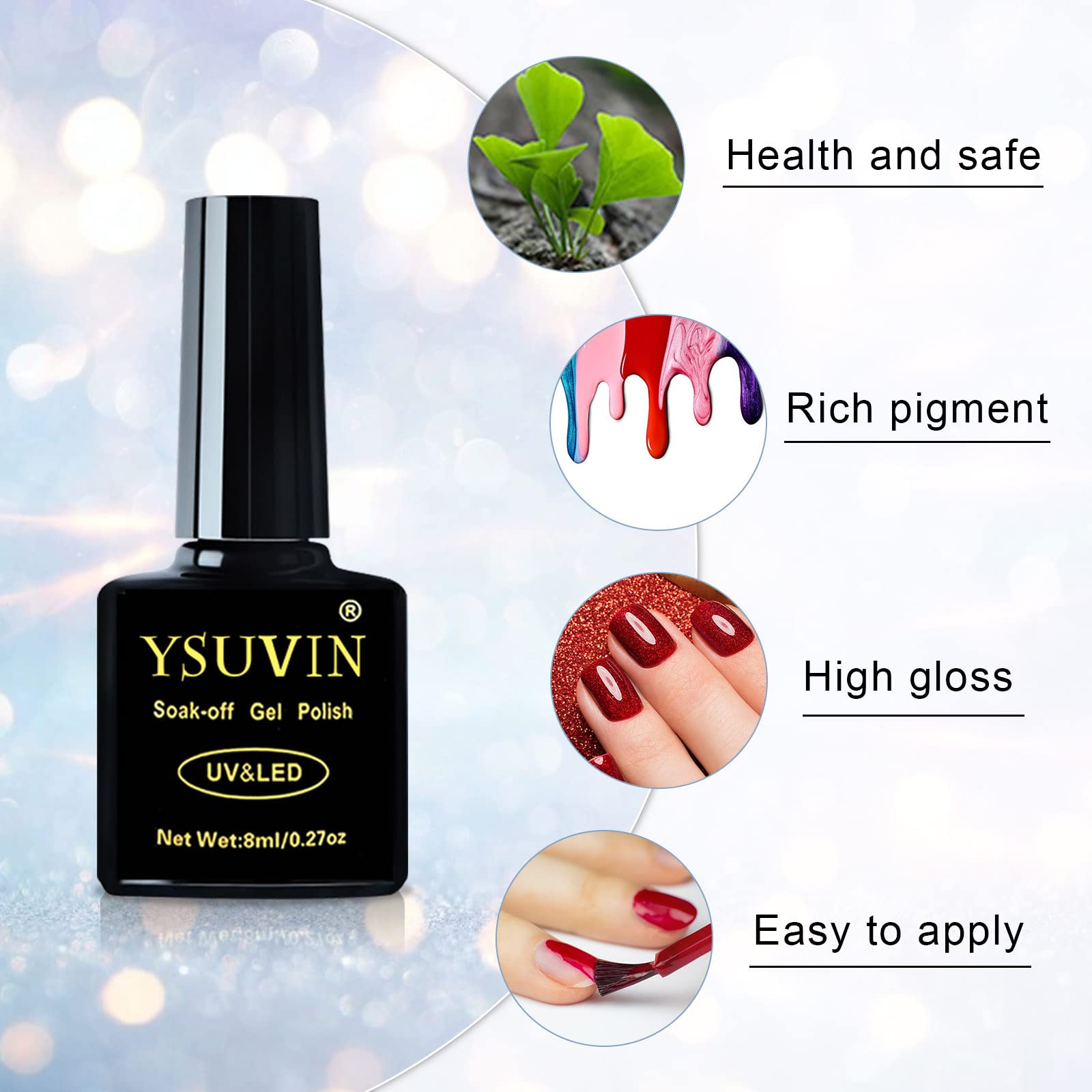 6 Colors Blue Gel Nail Polish Set - Dark Blue Glitter, Ocean Silver Sparkle Diamond Soak Off Gel Polish for Manicure | Long Lasting Nail Varnish Kit for Women | Perfect for Home Salon, Parties & Special Occasions (6x8ml)