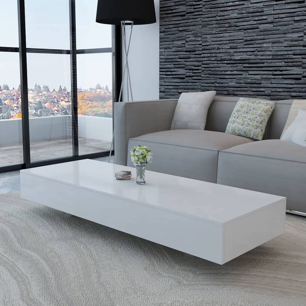 Modern Glossy White Rectangular Coffee Table - Contemporary Design Living Room & Office Furniture for Home Decor | Perfect for Small Spaces, Apartments & Lounge Areas