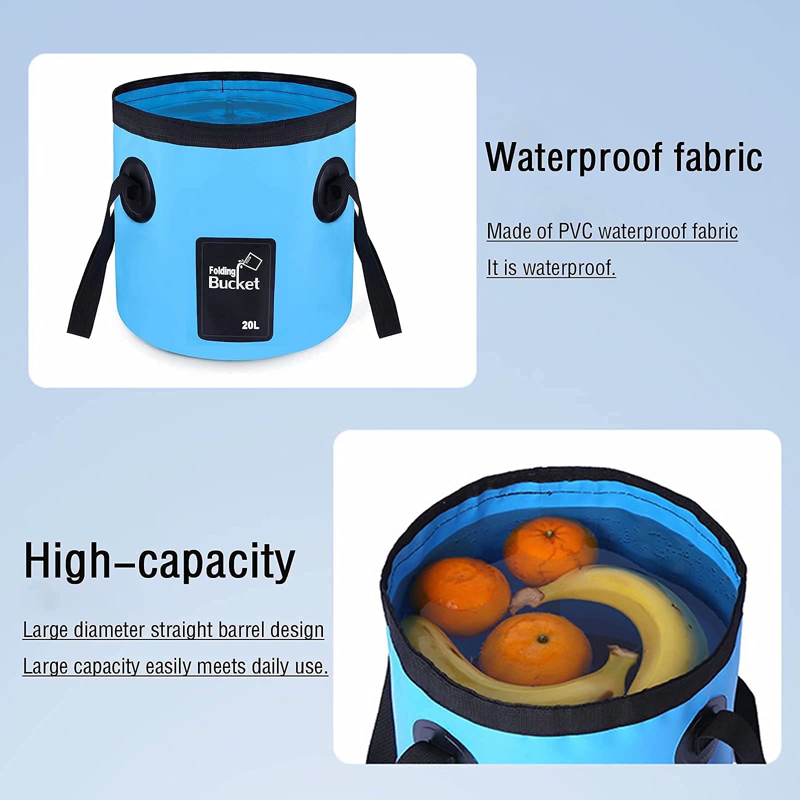 Collapsible Bucket for Camping, Fishing & Outdoor - Portable Folding Water Storage Tank & Wash Basin - Lightweight & Durable (Blue) - Perfect for Hiking, Travel, Emergency Water Storage & Outdoor Activities