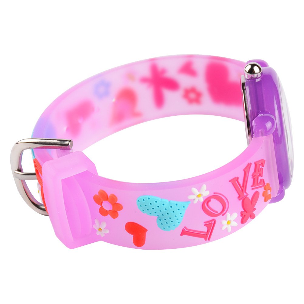 Venhoo Kids Waterproof Digital Watch - Cartoon Silicone Wristwatch for Girls & Boys, Time Teacher Gift with Alarm & LED Light (Purple Heart) - Perfect for School, Swimming & Outdoor Activities