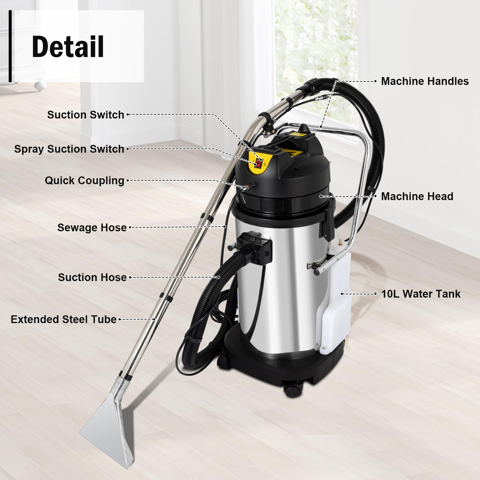 Professional 1000W 110V 3-in-1 Commercial Carpet Cleaning Machine - 40L/11Gal Portable Carpet Extractor with Sprayer, Brush & Vacuum (2-Pack) - Perfect for Hotels, Offices & Deep Cleaning Carpets