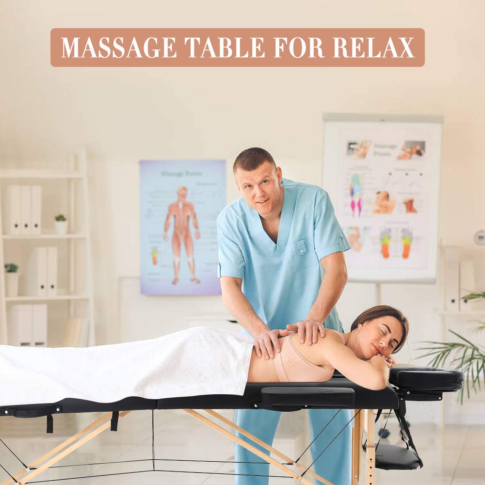 Professional Portable Massage Table - Adjustable Height 2-Folding Massage Bed with Carrying Case for Spa, Beauty Salon, Facial & Tattoo (84 Inch, Black) - Perfect for Home Use, Mobile Therapists & Professional Clinics