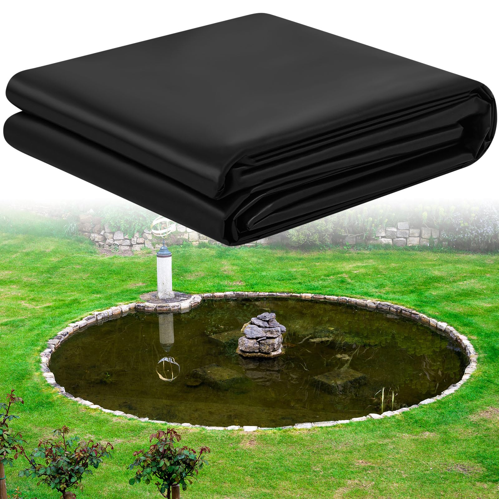 20x30ft 20Mil Heavy Duty Pond Liner - Flexible Waterproof Fish Pond Cover for Koi Ponds, Waterfalls, Fountains & Outdoor Water Gardens - UV Resistant Black (Perfect for Backyard Landscaping & Aquatic Plant Displays)