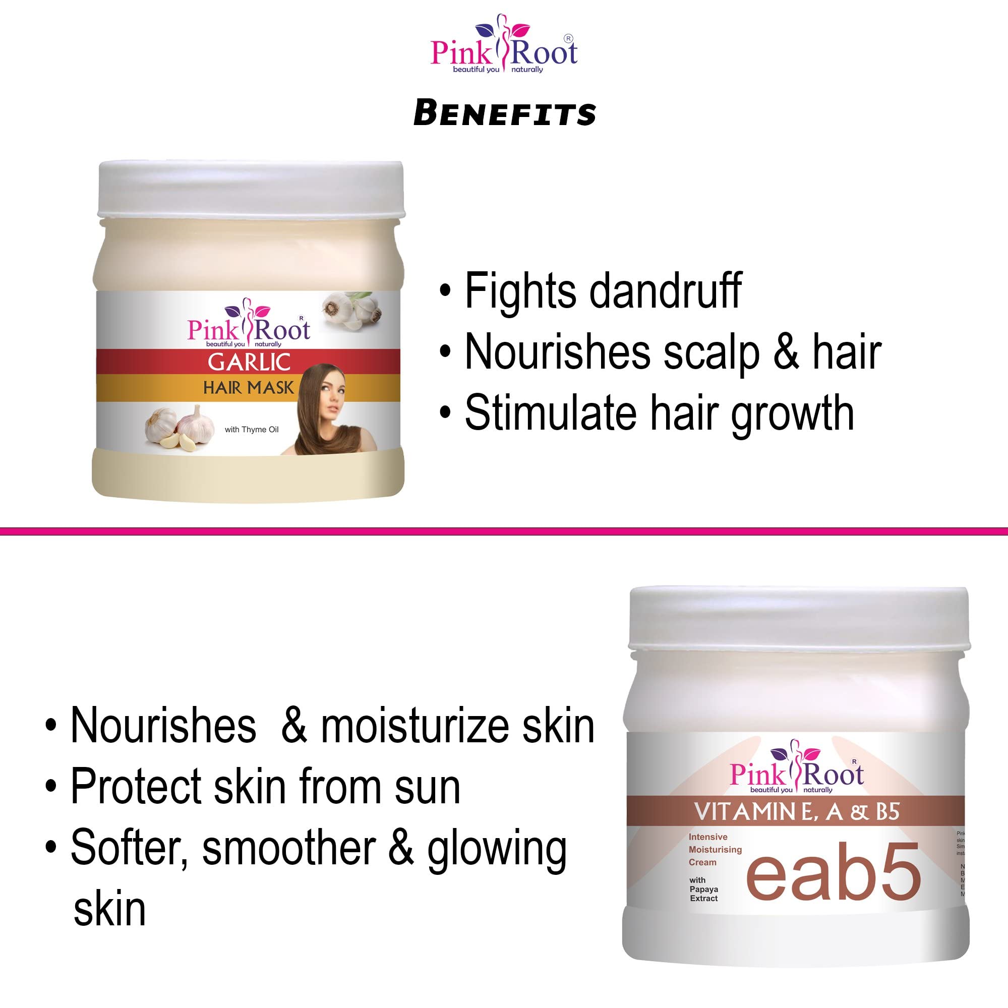 Pink Root Garlic Hair Mask 500g with Vitamin Cream 500g - Deep Conditioning Treatment for Dry Damaged Hair - Promotes Hair Growth & Reduces Hair Fall - Perfect for Home Hair Care & Salon Use