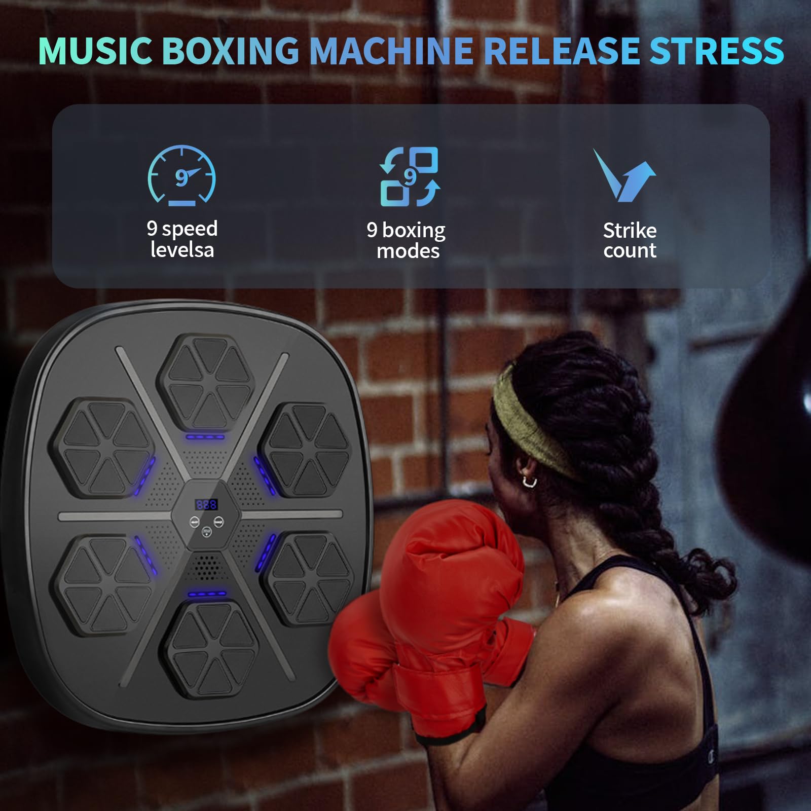 Smart Musical Boxing Machine for Adults - Wall Mounted Punching Bag with Music for Home Gym & Fitness Training - Perfect for Stress Relief, Cardio Workouts & Boxing Practice