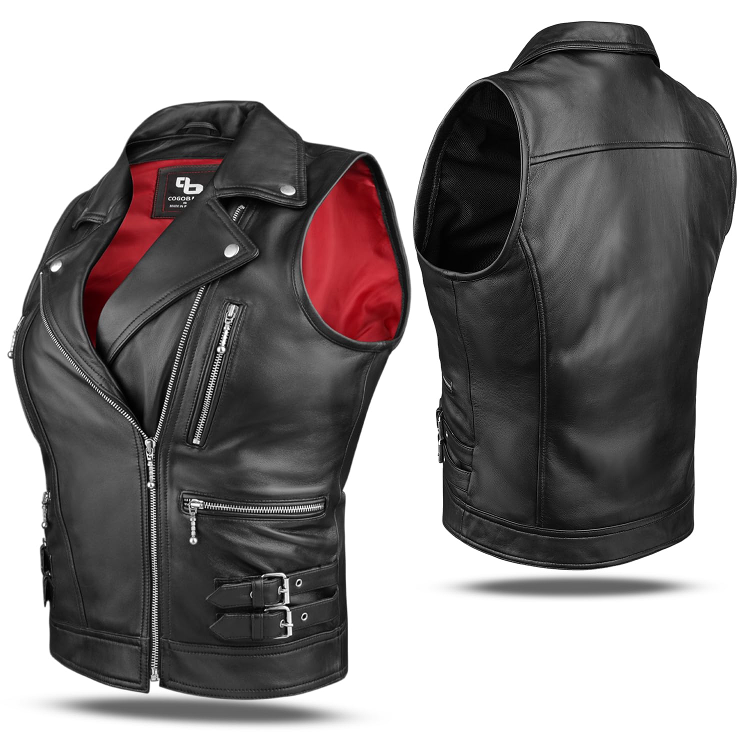 Women's Black Leather Vest for Motorcycle Riding - Classic Biker Style Jacket with Adjustable Fit - Perfect for Harley Davidson Rides, Casual Outfits & Rocker Fashion