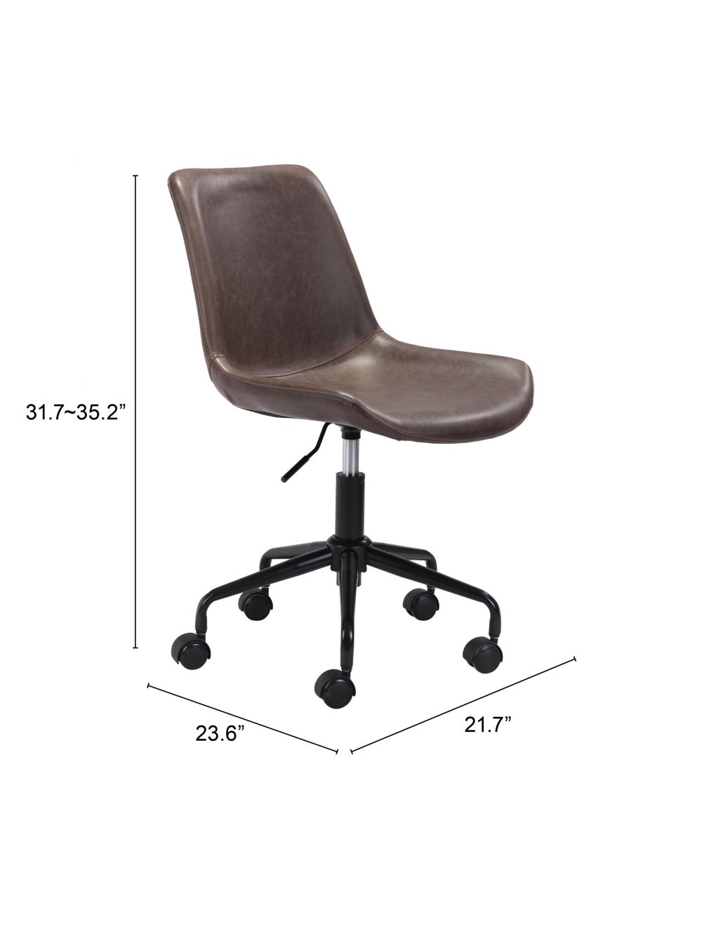 Zuo Modern Byron Office Leather Armless Chair - Ergonomic Executive Desk Chair for Home & Office Workspace - Comfortable Leather Task Chair for Professionals