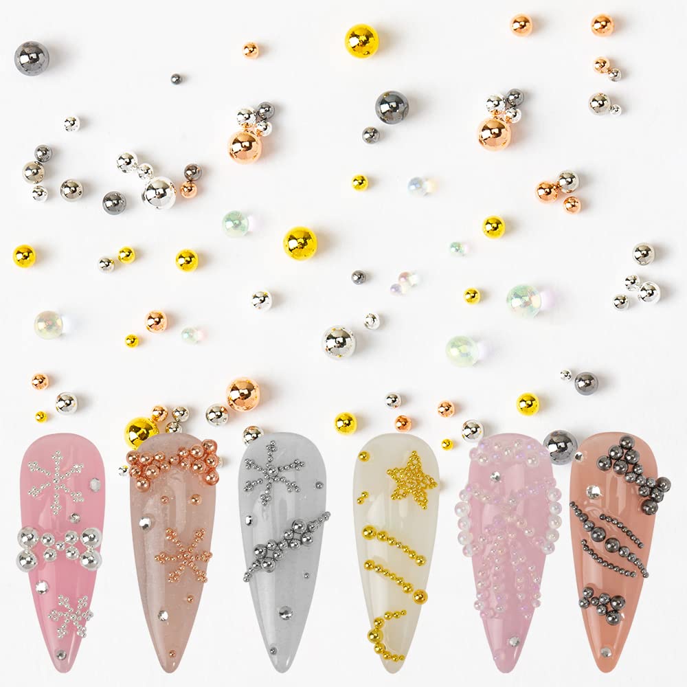 6 Boxes Nail Art Beads Kit - Gold Silver Rose Gold Metal Balls & Steel Caviar Beads for DIY Nail Design, Manicure, Crafts & Home Decoration | Perfect for Professional Salons, Bridal Nails & Gift Making