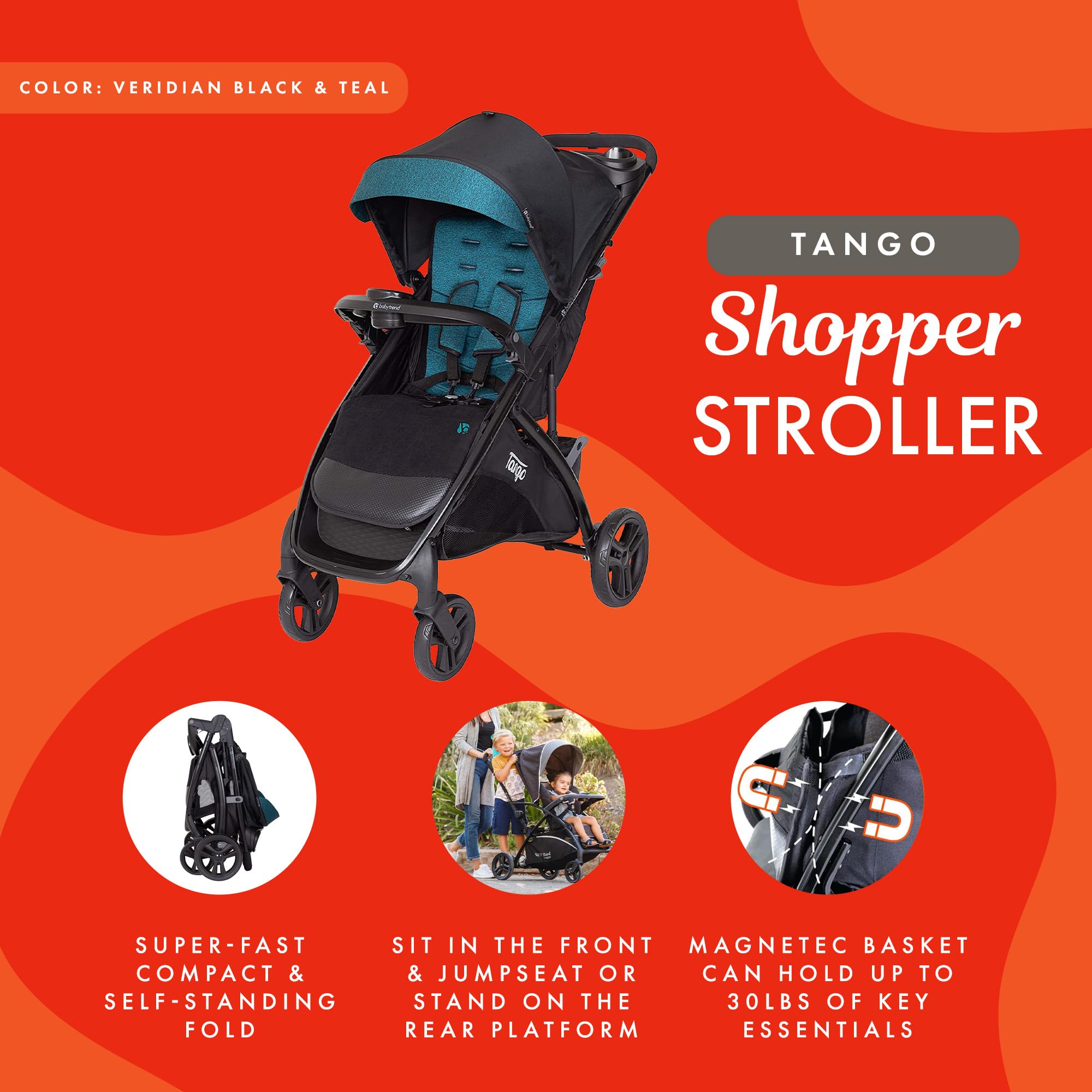 Baby Trend Tango™ Lightweight Stroller - Compact Foldable Travel Stroller for Infants & Toddlers, Veridian Green | Perfect for Shopping, Travel & Daily Walks