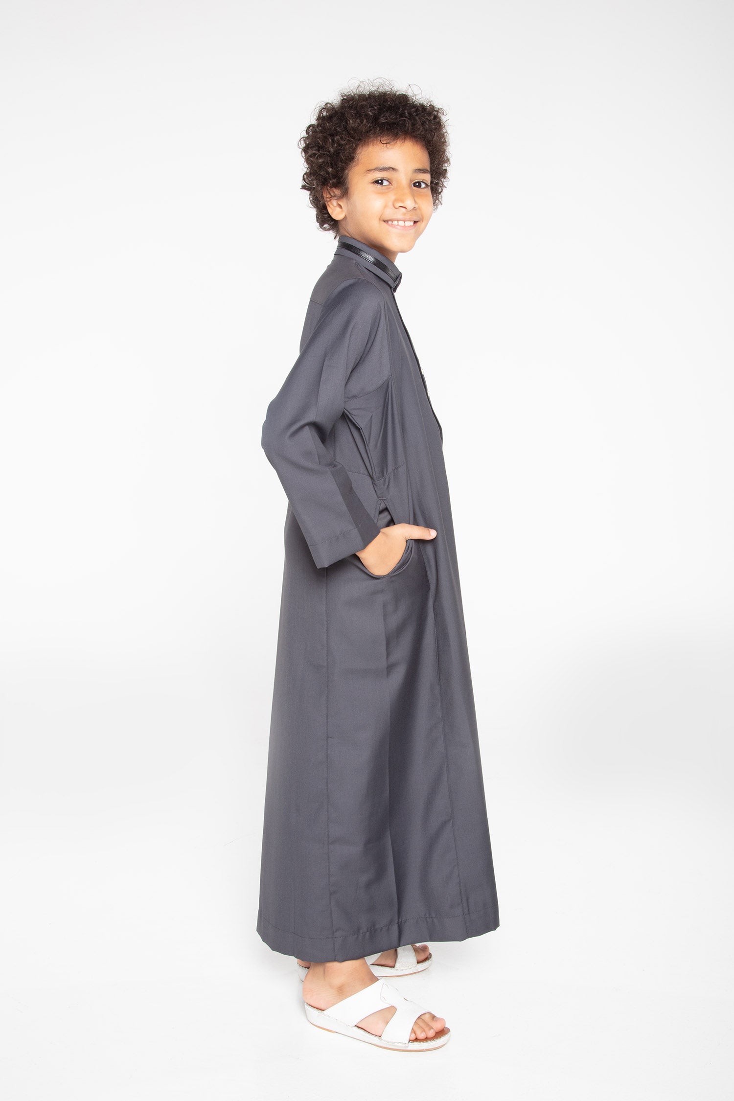 713 Charcoal Grey Kids Thobe - Islamic Traditional Dress for Boys - Perfect for Eid, Ramadan & Special Occasions