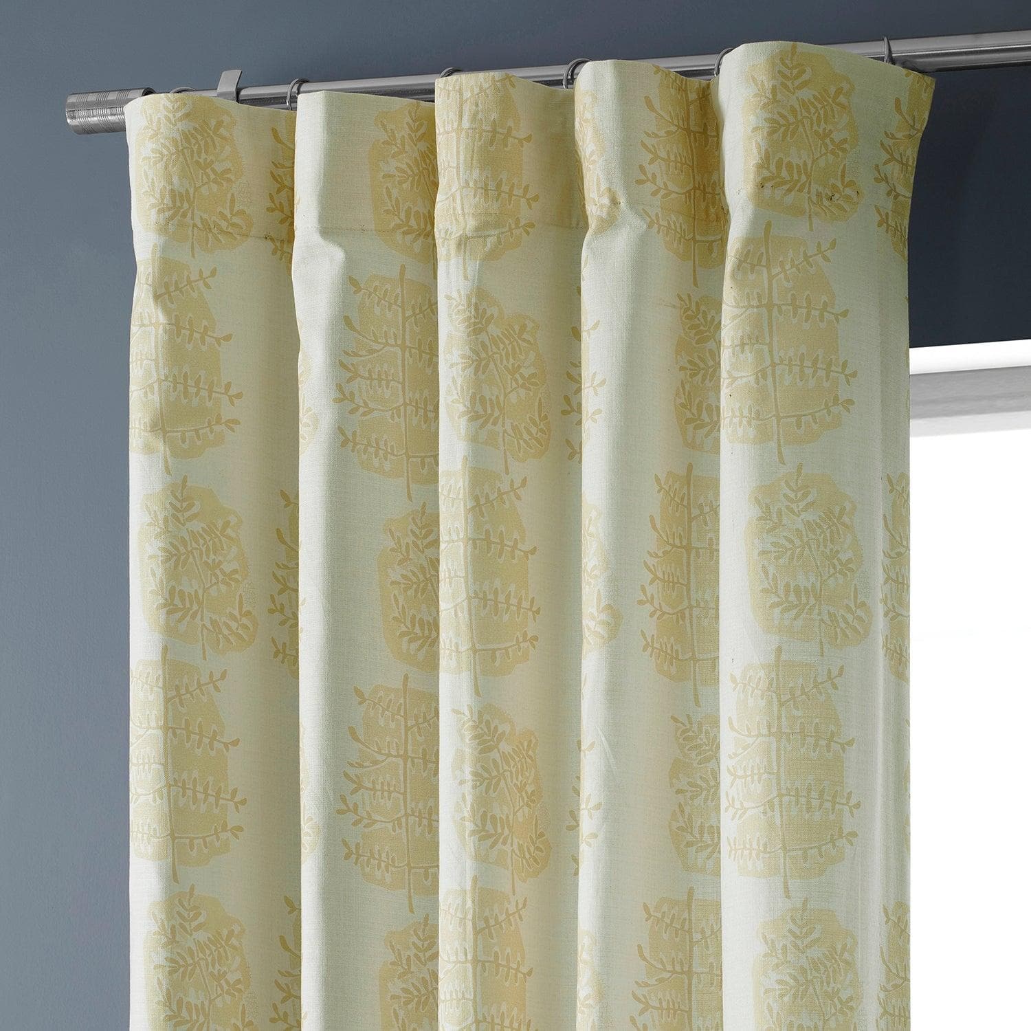 Lucky Leaf Mushroom Floral Printed Cotton Curtains for Living Room, Bedroom - Textured Window Drapes with Nature-Inspired Design