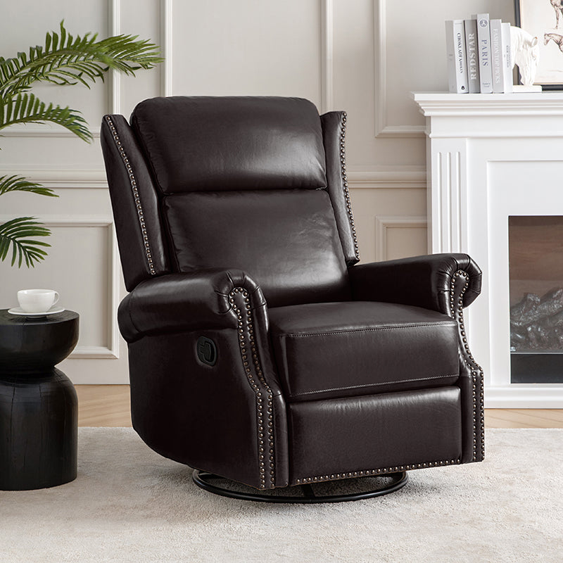 Martina Genuine Leather Manual Swivel Glider Recliner Chair - Comfortable Living Room Seating for Relaxing, Reading & Nursing