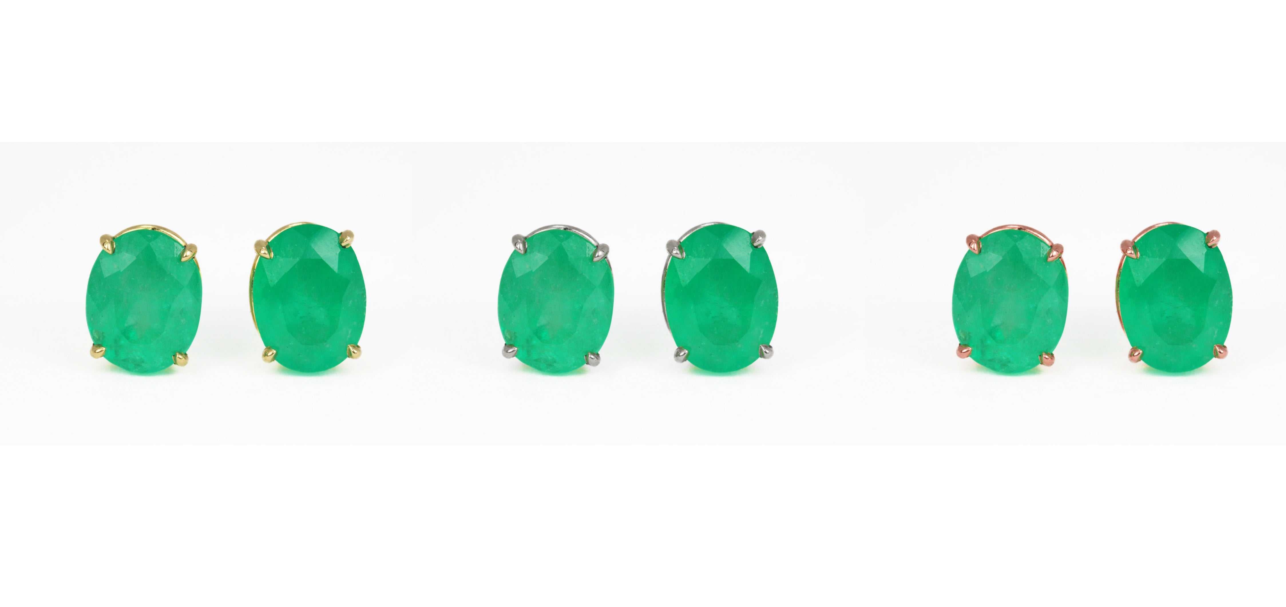 3.20tcw Medium Dark Deep Green Natural Emerald Oval Stud Earrings in 14K Gold - Elegant Statement Jewelry for Women, Perfect for Weddings, Parties & Special Occasions
