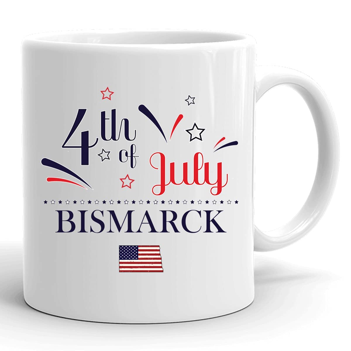 Personalized 11oz White Coffee Mug with USA Flag Design - Custom Bismarck North Dakota Gift for 4th of July & Independence Day - Perfect for Home, Office & Patriotic Celebrations