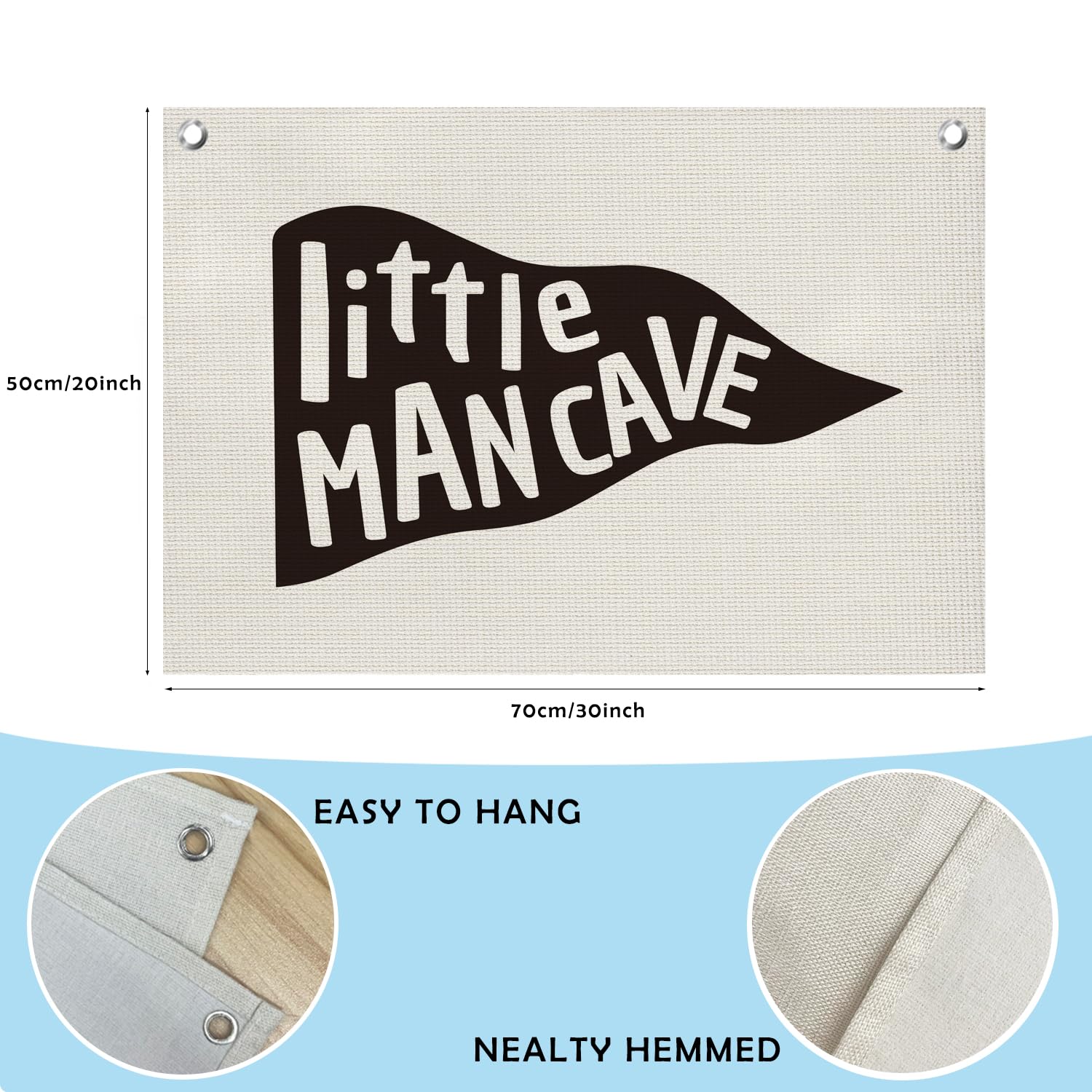 Little Man Cave Decor - Boys Nursery Wall Hanging Banner Set for Bedroom, Playroom & Dorm | Canvas Wall Flags for Toddler & Baby Boys Room | Perfect for Birthday Parties, Baby Showers & Nursery Themes