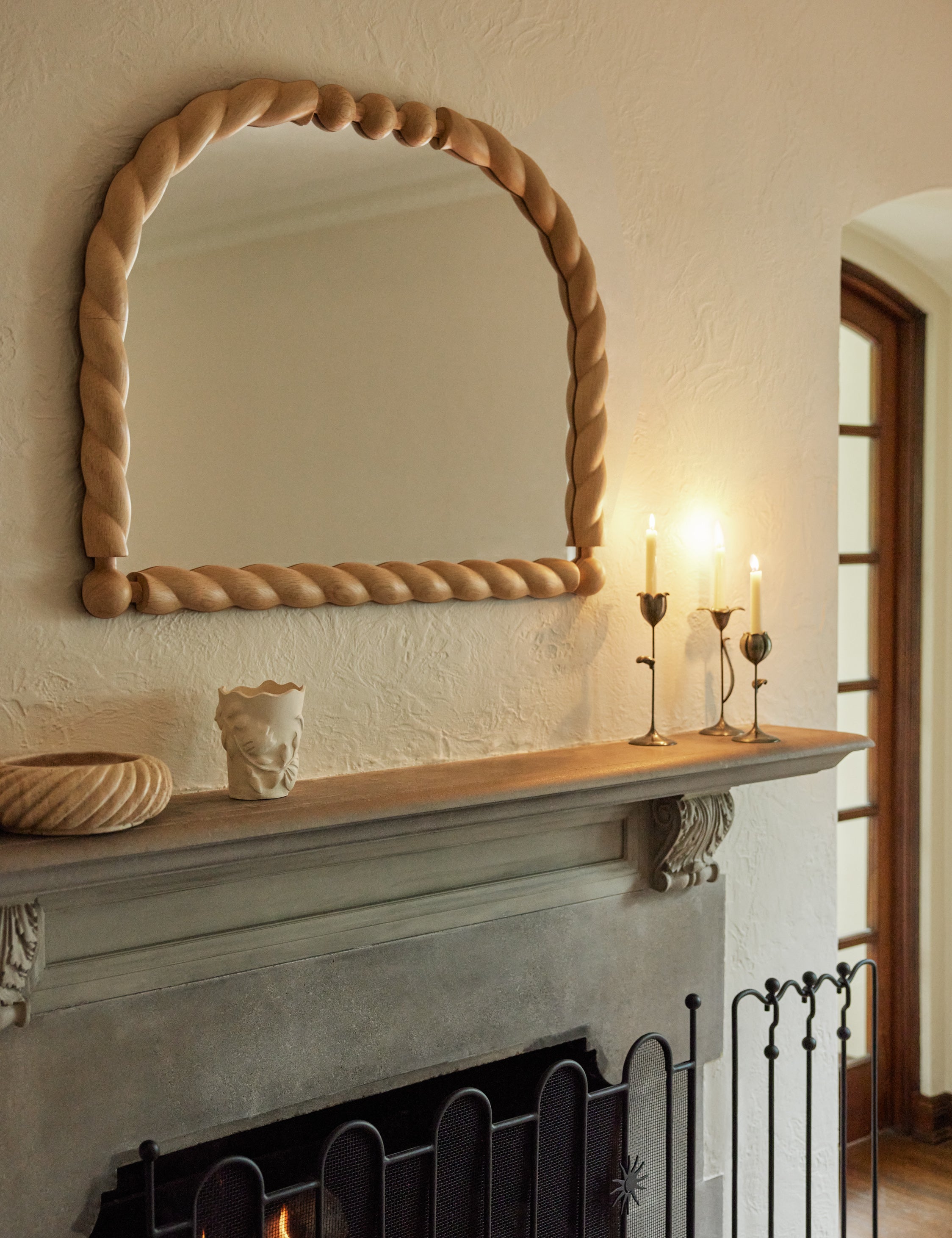 Sarah Sherman Samuel Braided Mantel Mirror - Handwoven Rattan Wall Decor for Living Room, Bedroom & Entryway - Boho Chic Home Accent for Farmhouse, Coastal & Modern Interiors