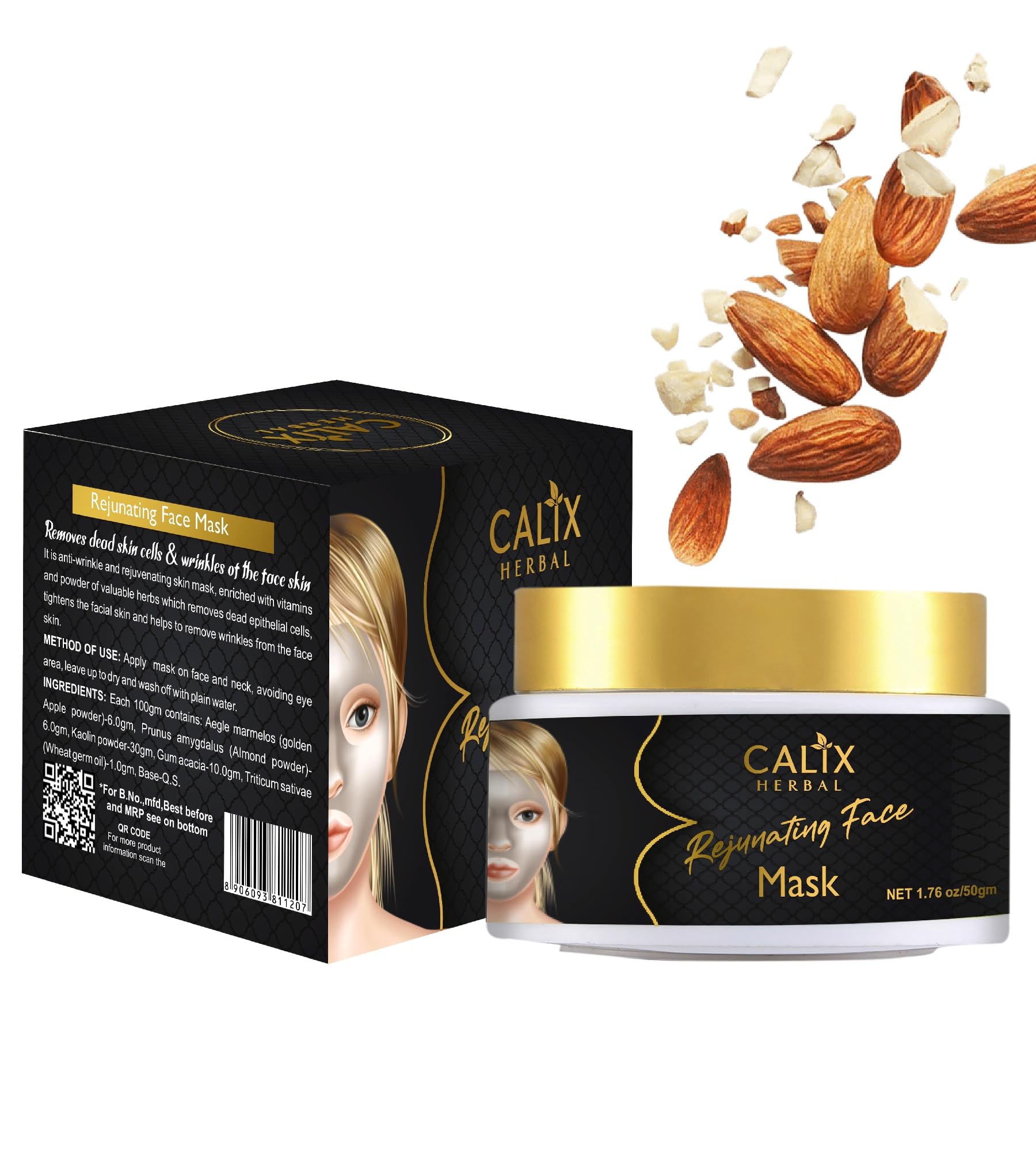 Calix Herbal Organic & Ayurvedic Rejuvenating Face Mask - Anti-Wrinkle, Dead Skin Removal & Blackhead Cleanser for All Skin Types (60g) | Improves Skin Tone for Women & Men | Perfect for Daily Skincare & Spa Treatments