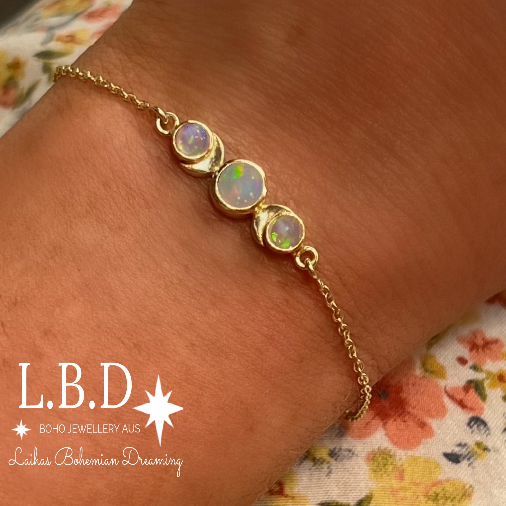 Laihas Moon Tribe Gold Opal Bracelet for Women - Handmade Boho Chic Jewelry - Perfect for Festivals, Weddings & Everyday Wear