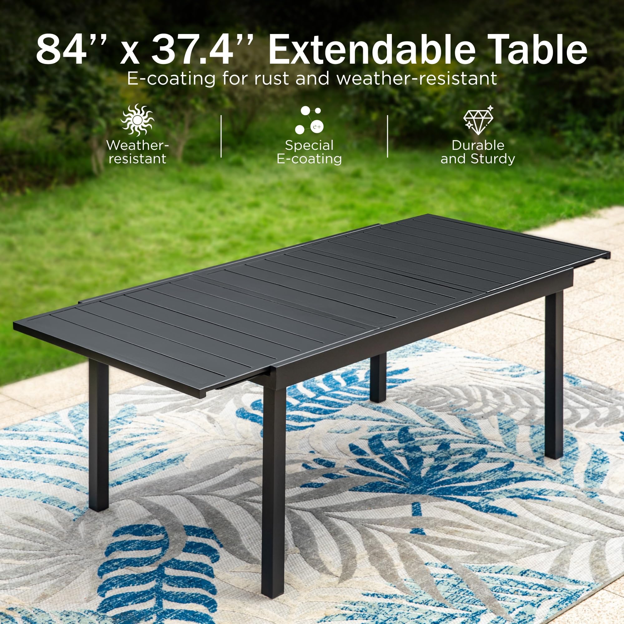 PHI VILLA 9-Piece Outdoor Patio Dining Set - Expandable Metal Table & 8 Cushioned Textilene Chairs with Gentle Rocking Motion - Durable Weather-Resistant Furniture for Backyard, Deck, Garden (Perfect for Outdoor Entertaining & Family Gatherings)