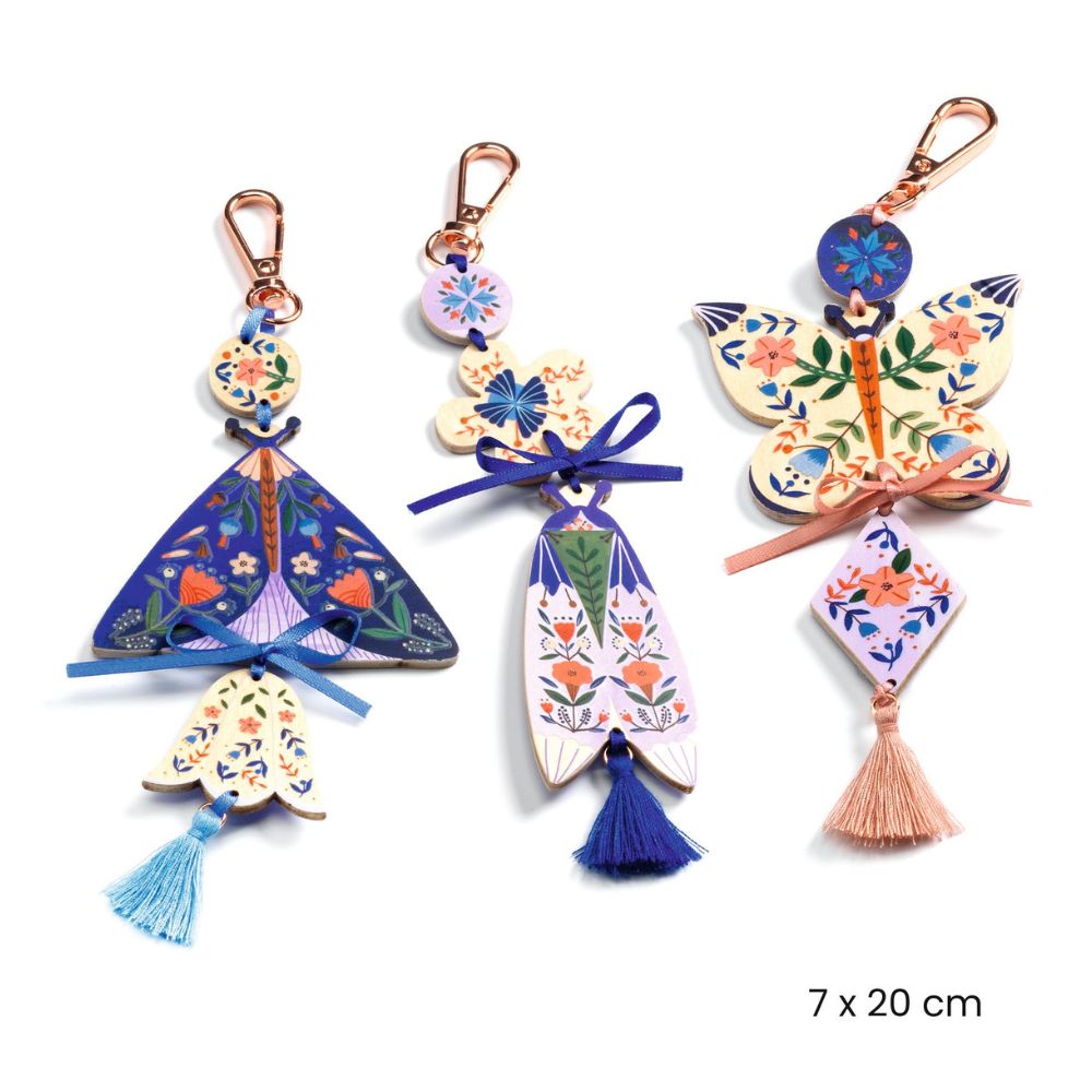DIY Butterfly Charms Kit - Create 3 Beautiful Bag Charms | Perfect for Jewelry Making, Gift Giving & Craft Projects | Djeco Art & Craft Supplies