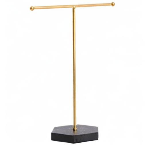 Elegant Jewelry Display Stand - T-Bar Metal Necklace Holder with Black Marble Base for Necklaces, Earrings, Bracelets & Rings | Perfect for Boutique, Home Decor & Jewelry Organization