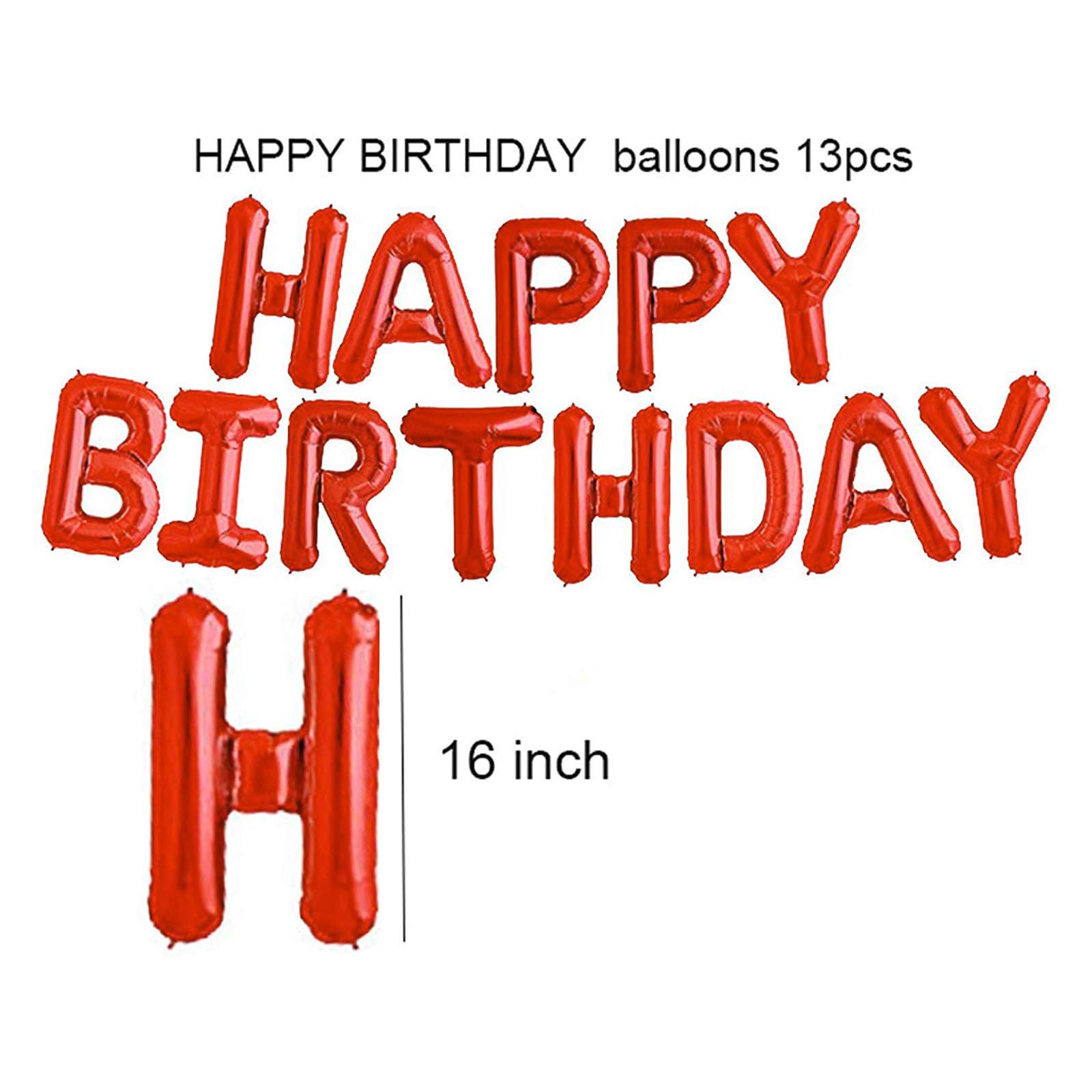 Happy Birthday Balloons Decorations Set - 13pcs Letter Balloons Banner, 2 Giant Star Foil Balloons, 4 Confetti Balloons, 6 Latex Balloons (Red) - Perfect for Birthday Parties, Baby Showers & Anniversary Celebrations