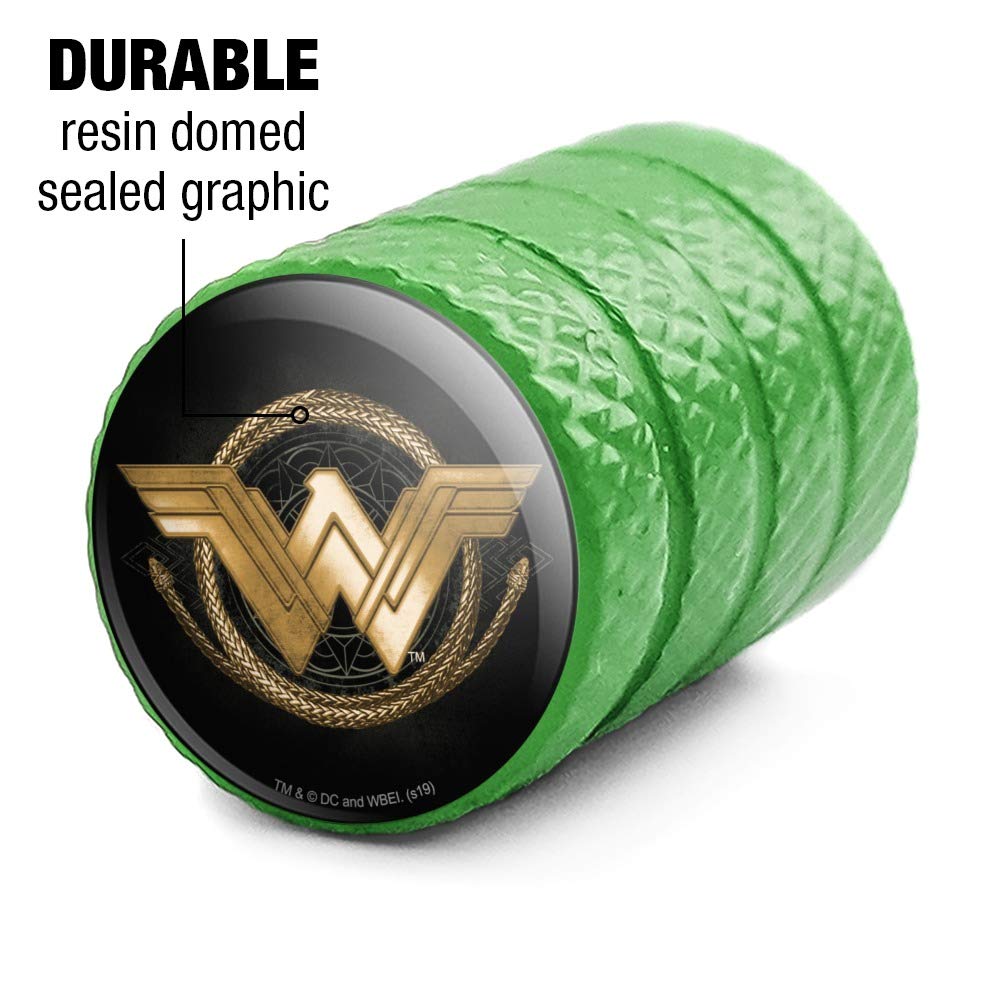 Wonder Woman Movie Golden Lasso Logo Aluminum Valve Stem Caps for Car Wheels - DC Comics Superhero Accessories for Tire Rims & Custom Vehicles