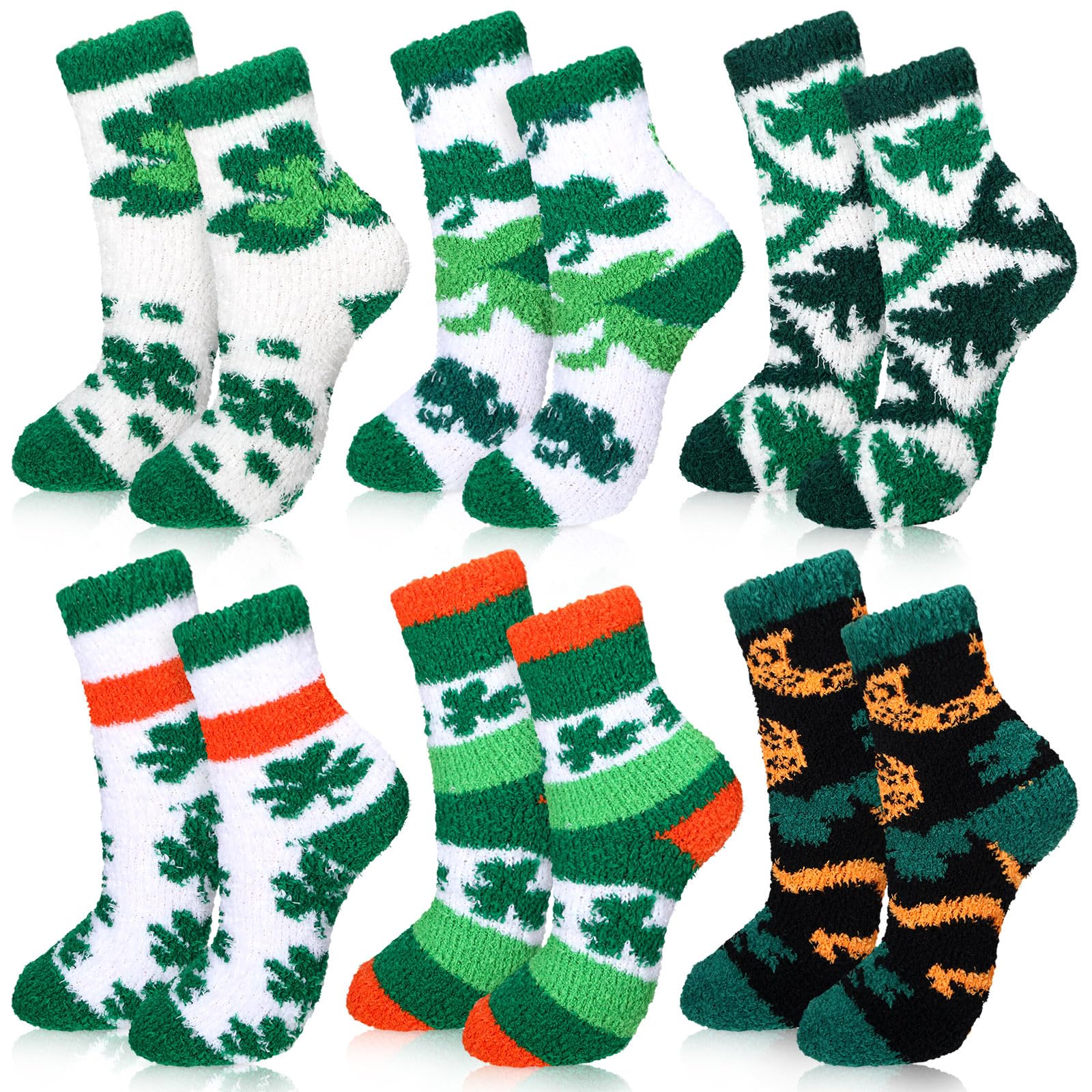 6 Pairs St. Patrick's Day Easter Fuzzy Socks - Bulk Cozy Slipper Socks for Women & Men - Warm Winter Sleeping Socks - Perfect Holiday Gift for Christmas, Valentine's Day - Great for Lounge, Home, Office & Travel