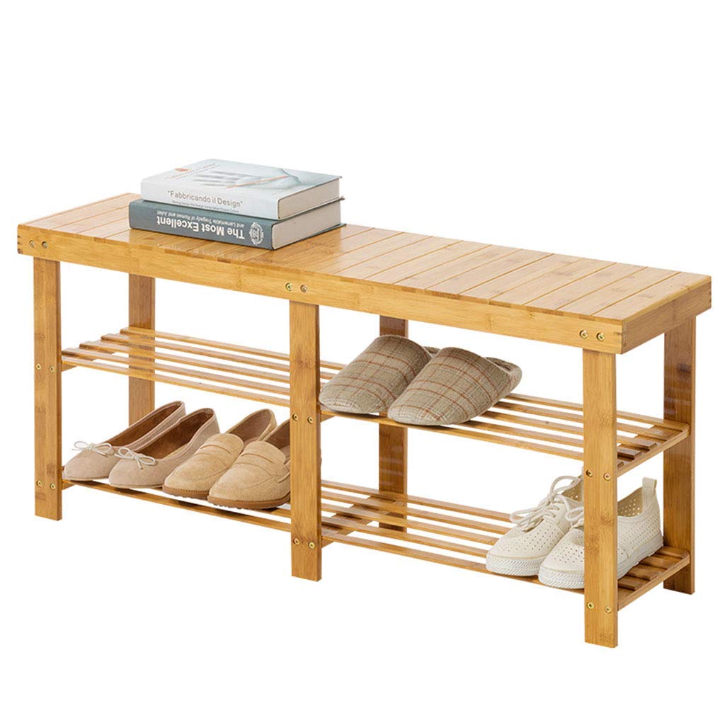 Wooden Shoe Rack Organizer - 90x25x45cm Multi-Functional Non-Slip Shoe Storage Shelf for Entryway, Closet & Bedroom - High Capacity Shoe Tower with Anti-Skid Design (Wood Color)