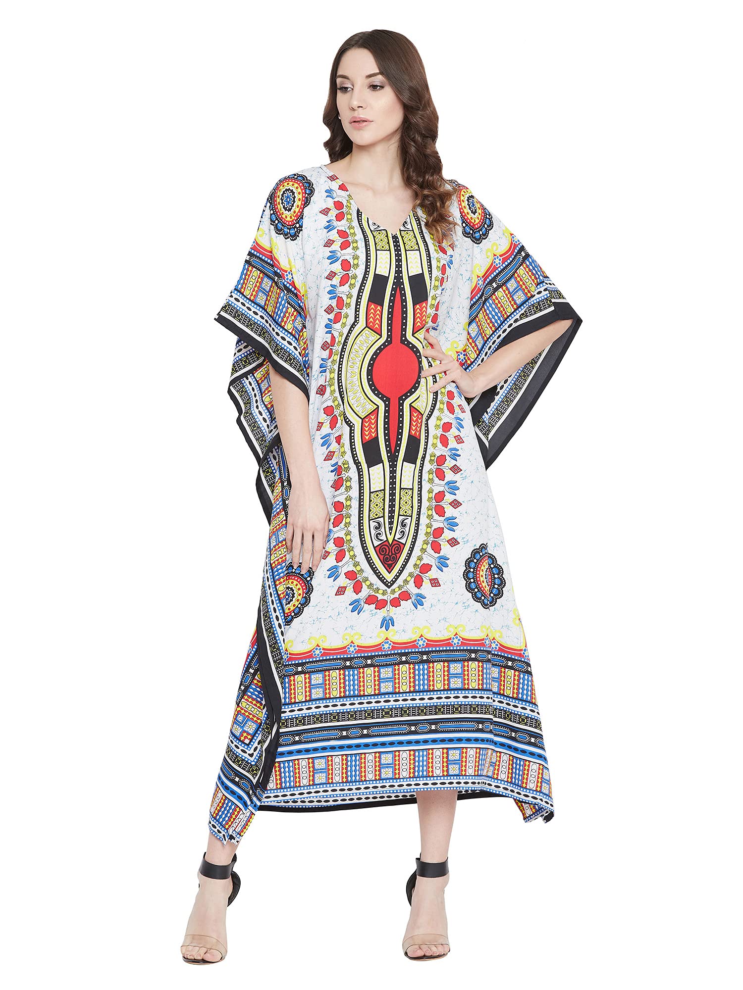 Gypsie Blu Women's Plus Size Floral Kaftan Dress - Long Maxi Tunic for Casual Wear & Beach Cover Up | Perfect for Summer Vacations, Pool Parties and Boho Fashion