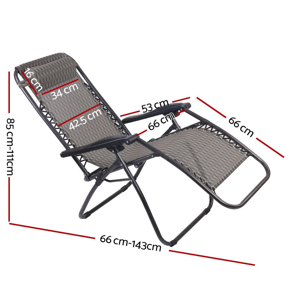2PC Zero Gravity Recliner Chair - Adjustable Folding Outdoor Lounge Chair for Patio, Beach, Camping & Backyard Relaxation - Grey