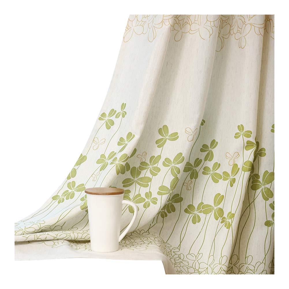 Korean Countryside Clover Pattern Window Curtain Panel - Rod Pocket Design for Living Room, Bedroom & Dining Room - 50x95 Inch Green Home Decor - Perfect for Farmhouse, Cottage & Boho Style Interiors