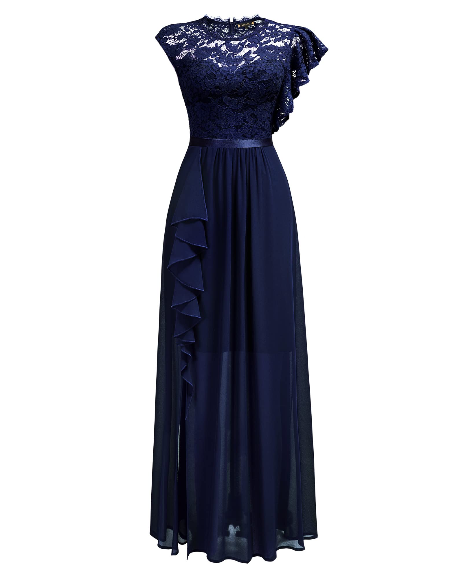 Elegant Floral Lace Ruffle Bridesmaid Maxi Dress for Women - Formal Party Gown for Weddings, Prom & Special Occasions
