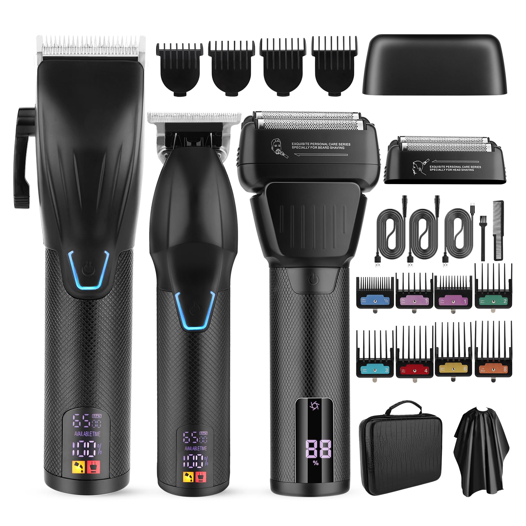 Professional Hair Clippers for Men - Cordless Barber Clippers & Trimmer Set with LCD Display, Electric Razor & Foil Shavers for Precision Hair Cutting | Includes Travel Case - Perfect for Home Grooming, Salon Use & Men's Gift Ideas