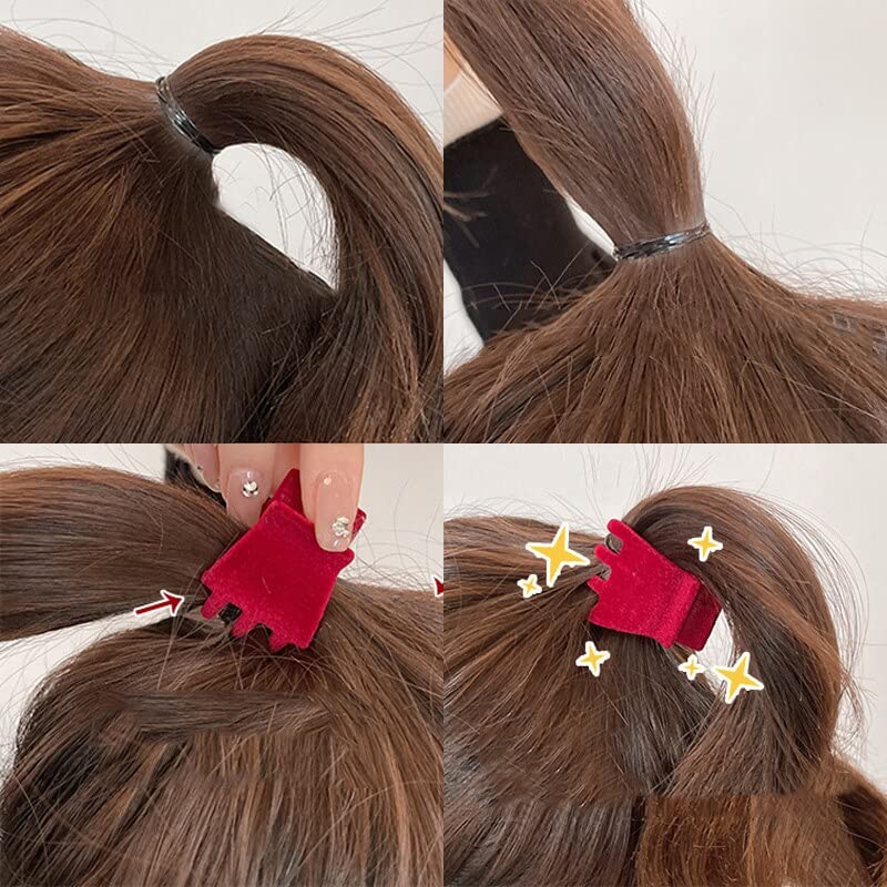 ASG 2-Pack Retro Velvet High Ponytail Hair Clips for Women & Girls - Mini Hair Claws with Geometric Design, Fashion Hair Accessories (Black & Red) - Perfect for Parties, Work & Everyday Styling