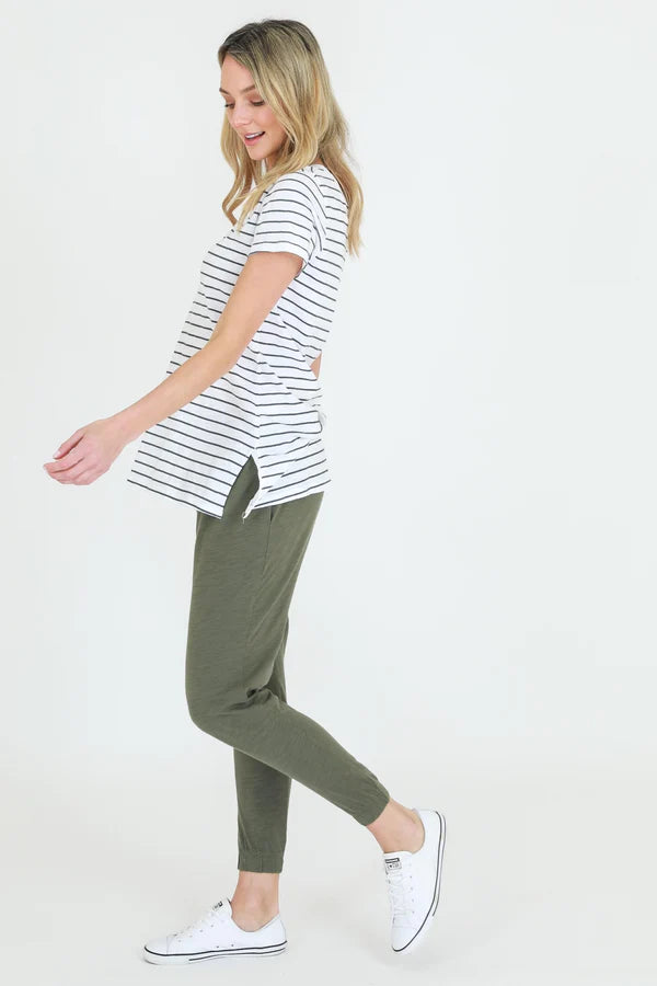 Frankie V Neck Tee for Women - Navy & White Striped Cotton T-Shirt - Casual Summer Top for Everyday Wear, Outings & Layering