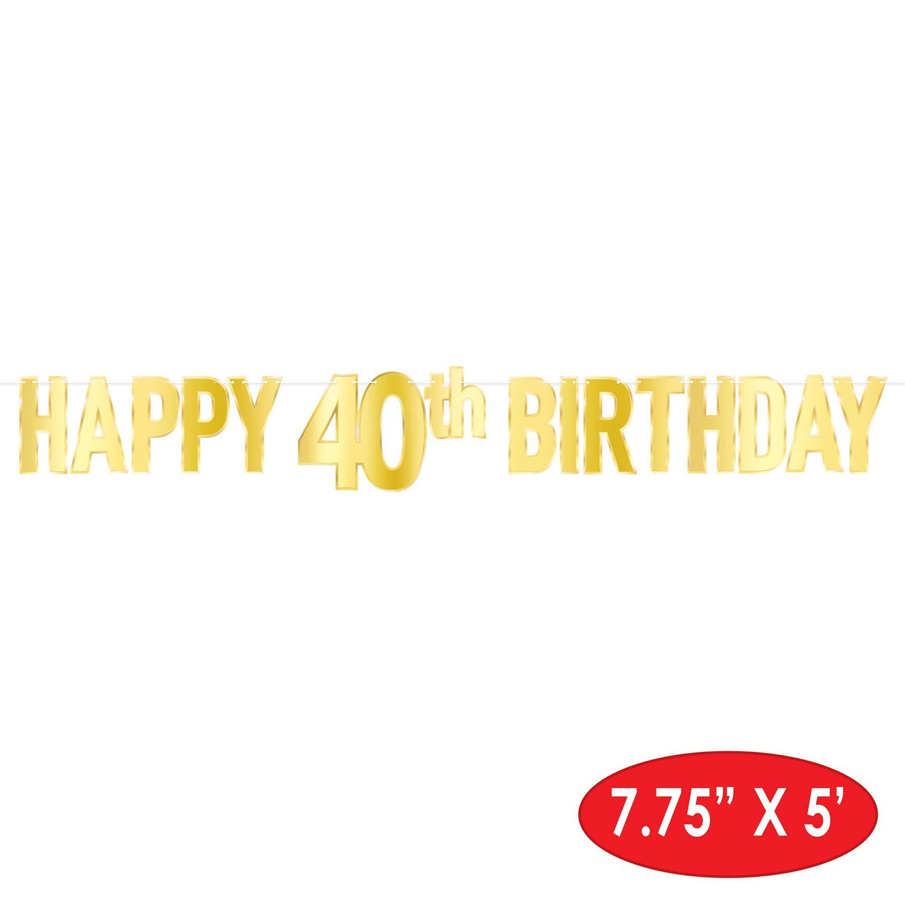 Beistle 12-Pack Foil Happy 40th Birthday Party Streamers - Perfect for Birthday Decorations, Anniversary Celebrations & Milestone Parties