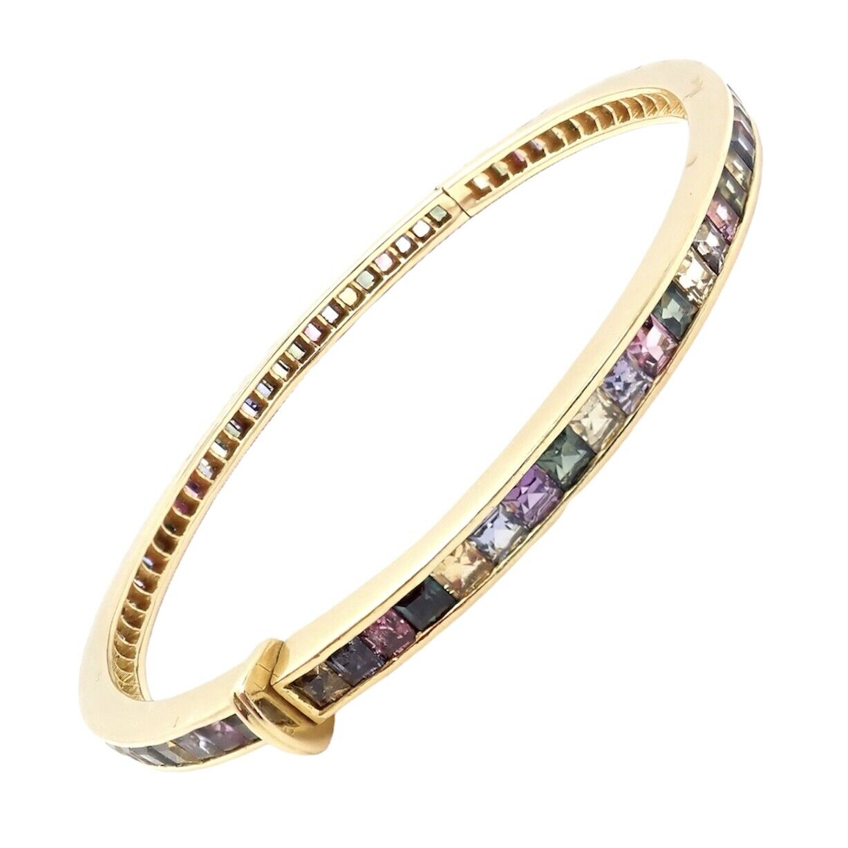 Authentic Julius Cohen 18K Yellow Gold Diamond & Pastel Gemstone Cuff Bracelet - Luxury Jewelry for Women, Perfect for Weddings, Parties & Special Occasions
