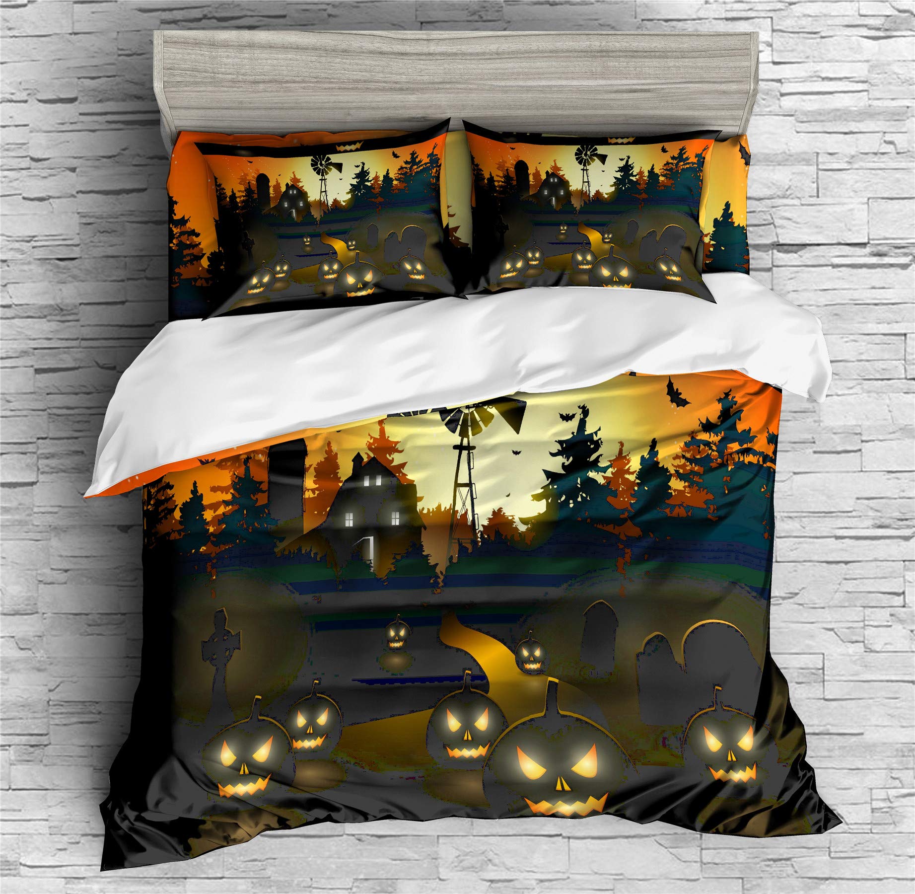 Moon Graveyard Duvet Cover Set - Halloween Bedding for Twin, Full, Queen & King Size Beds | 3-4 Piece Set with Duvet Cover & Pillow Shams (Queen Size, 4PCS) | Spooky Bedroom Decor for Halloween Parties & Themed Rooms