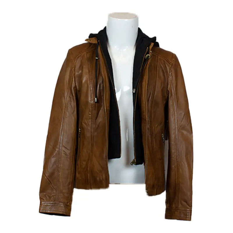 BOL Women's Detachable Hooded Leather Jacket - Fashionable Faux Leather Coat for Fall & Winter - Perfect for Casual Outfits, Streetwear & Outdoor Activities