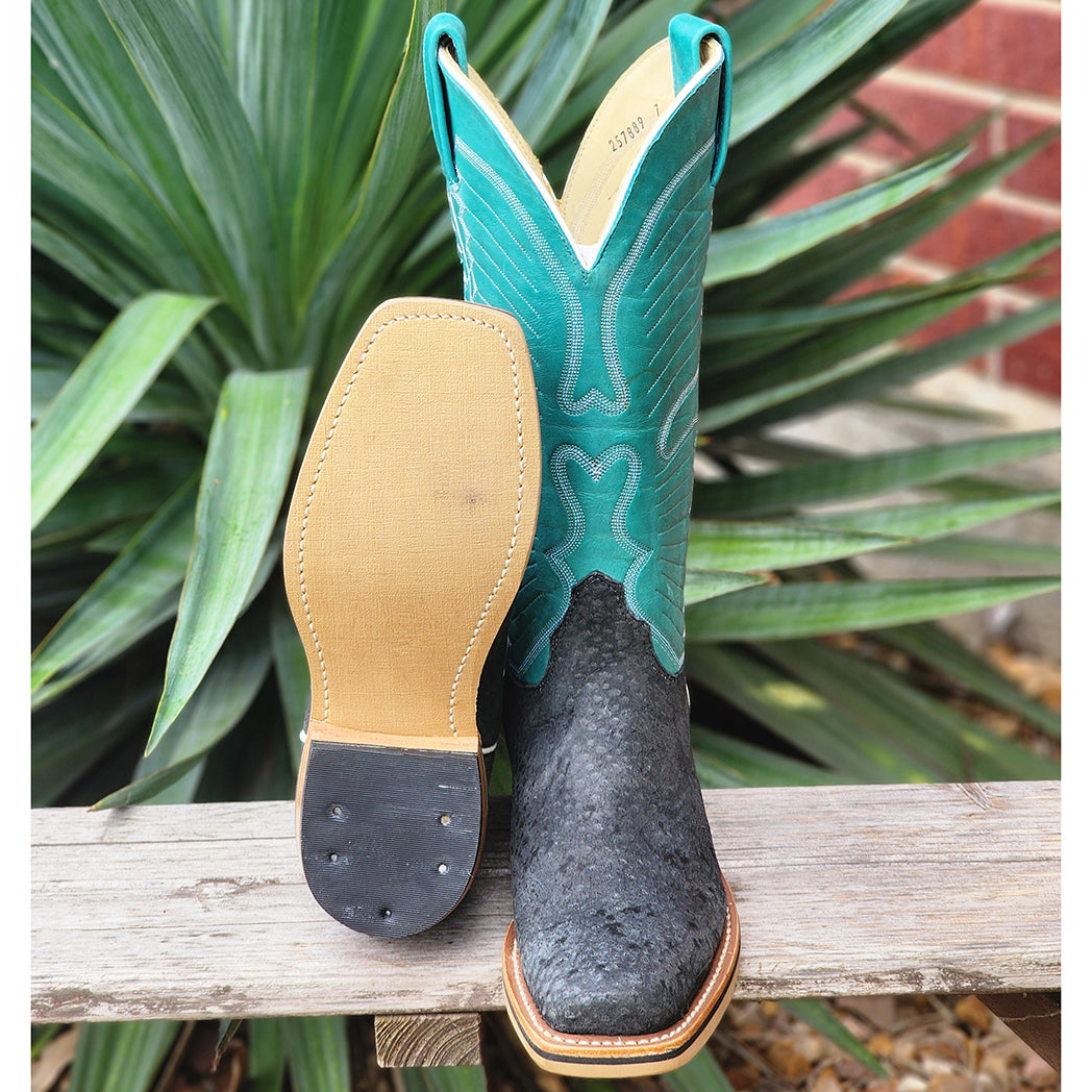 Anderson Bean Olathe Women's Turquoise & Dark Grey Carpincho Cowboy Boots - Stylish Western Footwear for Rodeo, Country Dancing & Everyday Wear