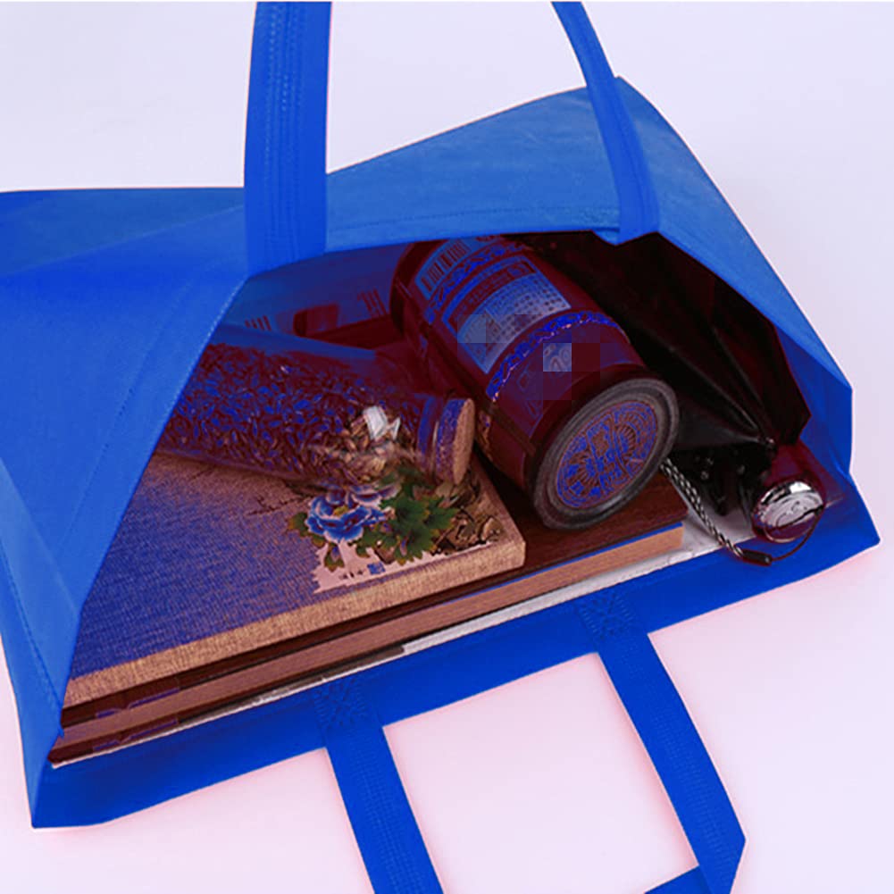 10-Pack Reusable Non-Woven Grocery Tote Bags with Handles - Eco-Friendly Shopping Bags for Travel, Kitchen, Dining & Food Storage (Blue) - Perfect for Groceries, Picnics & Beach Trips