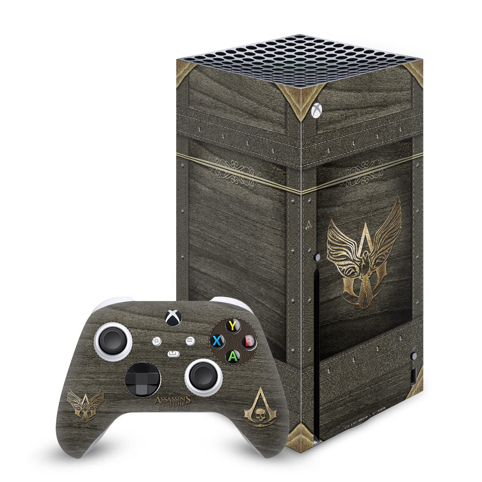 Officially Licensed Assassin's Creed Black Flag Wood & Gold Chest Vinyl Skin Decal - Compatible with Xbox Series X Console & Controller Bundle | Gaming Accessories for Xbox Fans & Collectors