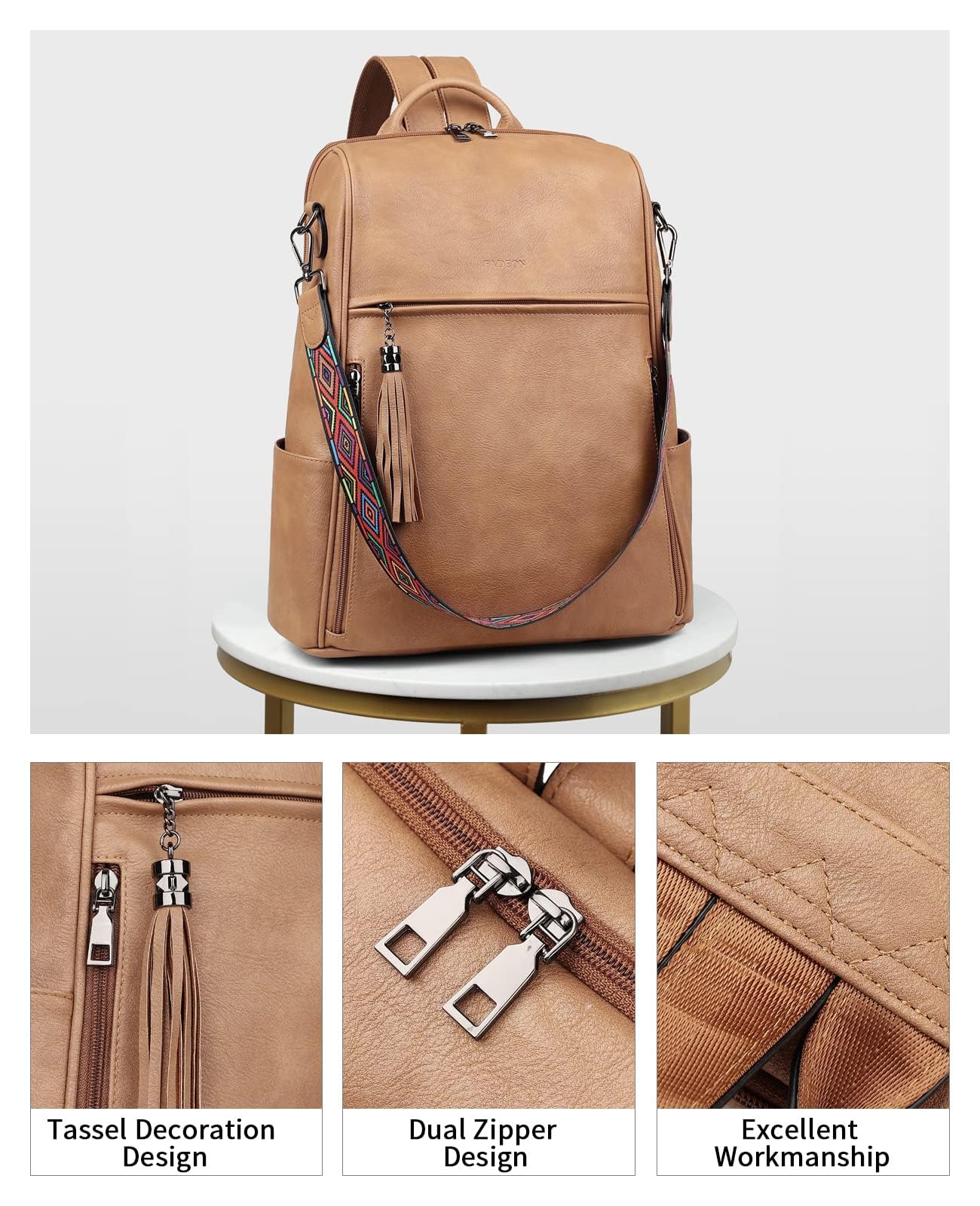 FADEON Women's Leather Laptop Backpack 15.6