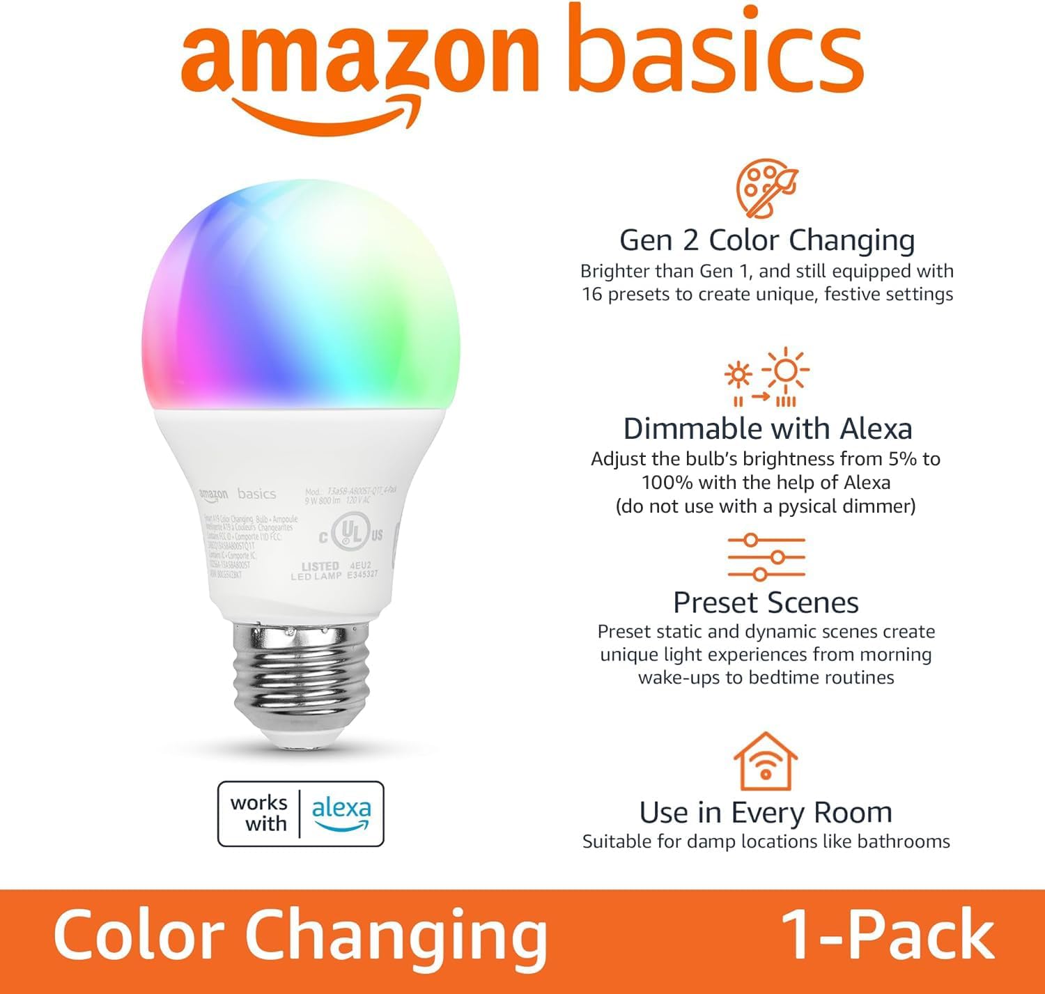 Echo Dot (4th Gen) with Amazon Basics Smart Color Bulb - Smart Speaker & LED Bulb Combo for Home Automation, Music & Lighting Control