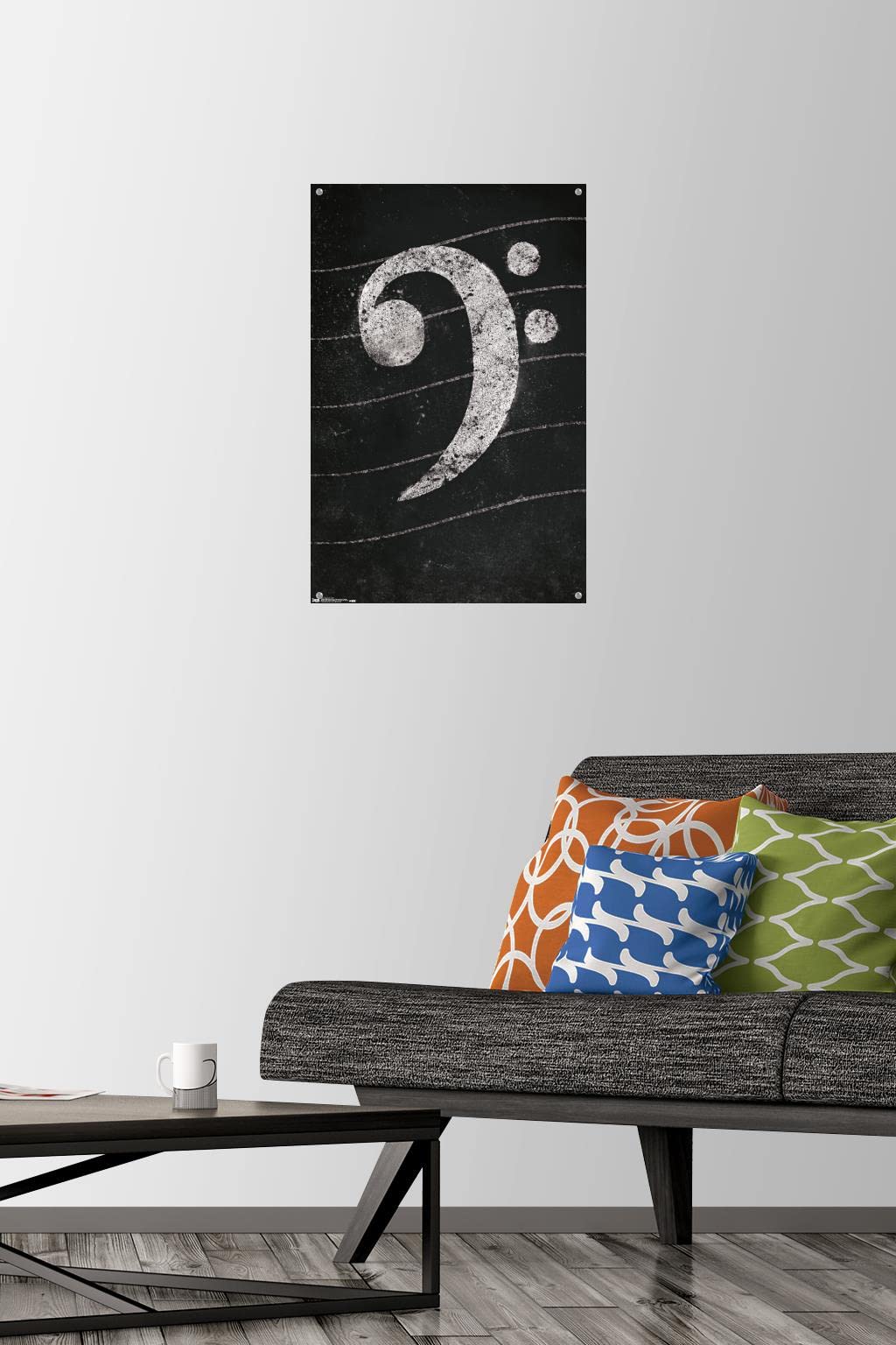 Bass Clef Music Theory Chalkboard Wall Poster with Push Pins - Perfect for Music Classrooms, Studios & Home Decor