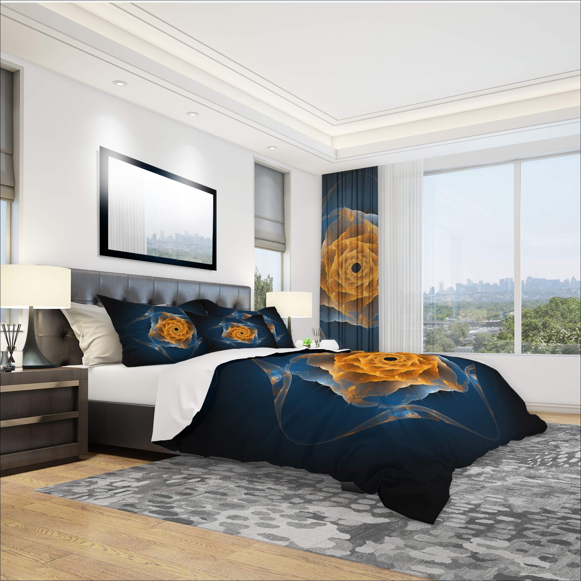 Blue Nautilus Shell Duvet Cover Set King - Modern Abstract Bedding for All Seasons